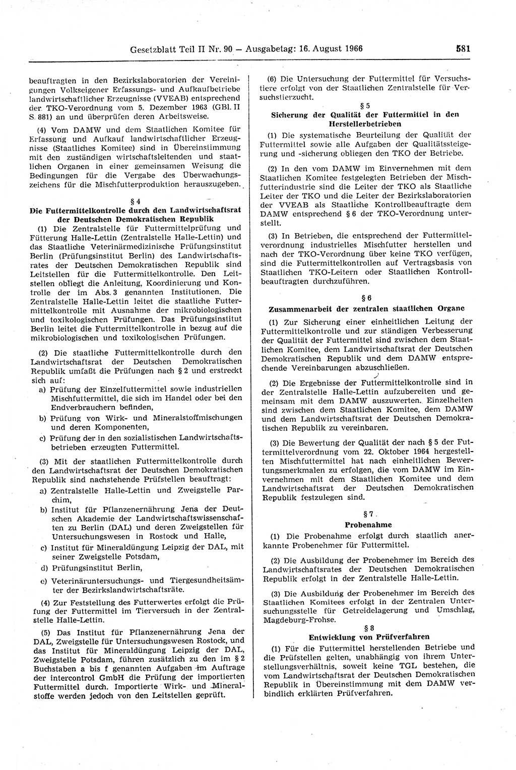 Gesetzblatt (GBl.) der Deutschen Demokratischen Republik (DDR) Teil ⅠⅠ 1966, Seite 581 (GBl. DDR ⅠⅠ 1966, S. 581)