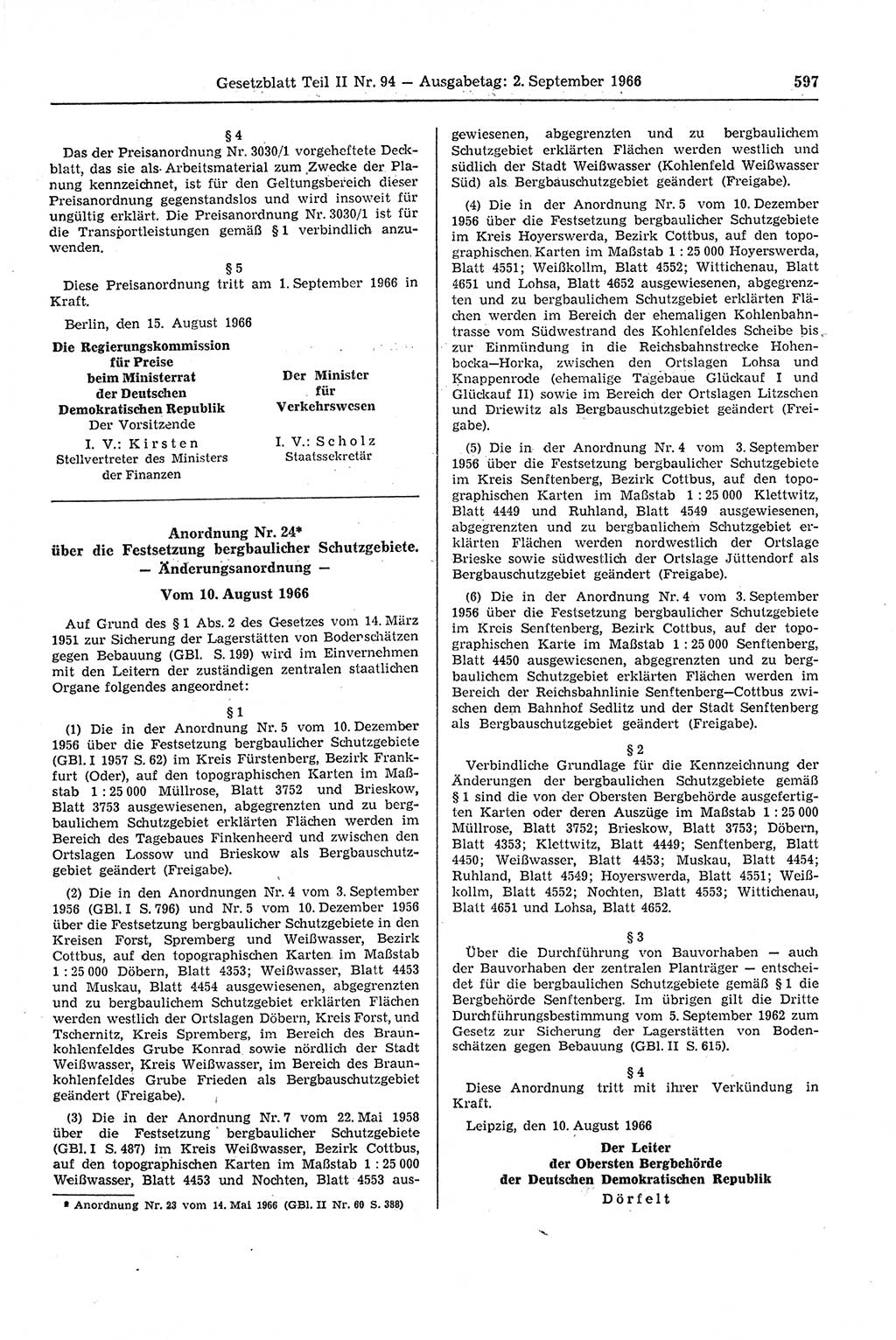 Gesetzblatt (GBl.) der Deutschen Demokratischen Republik (DDR) Teil ⅠⅠ 1966, Seite 597 (GBl. DDR ⅠⅠ 1966, S. 597)