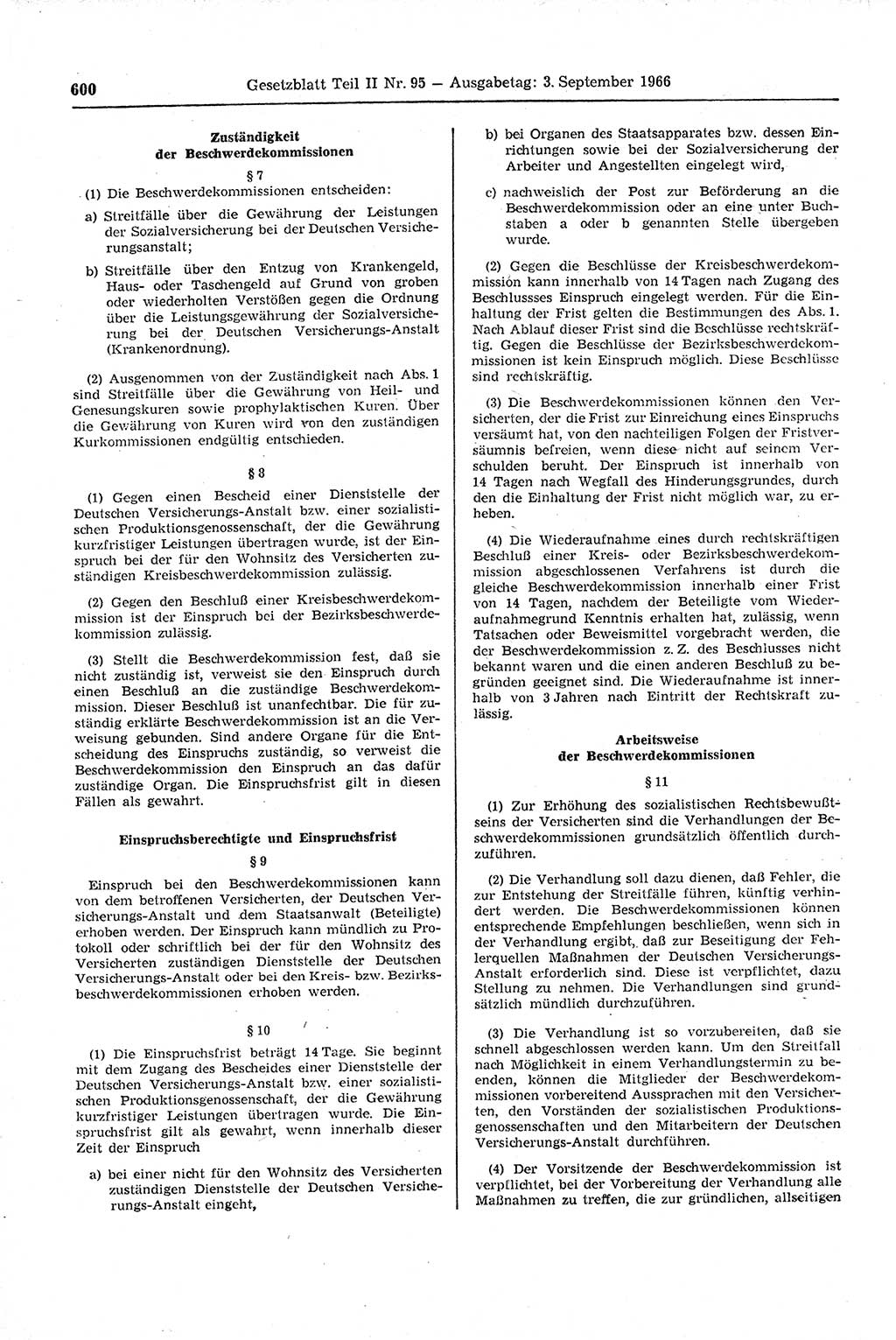 Gesetzblatt (GBl.) der Deutschen Demokratischen Republik (DDR) Teil ⅠⅠ 1966, Seite 600 (GBl. DDR ⅠⅠ 1966, S. 600)