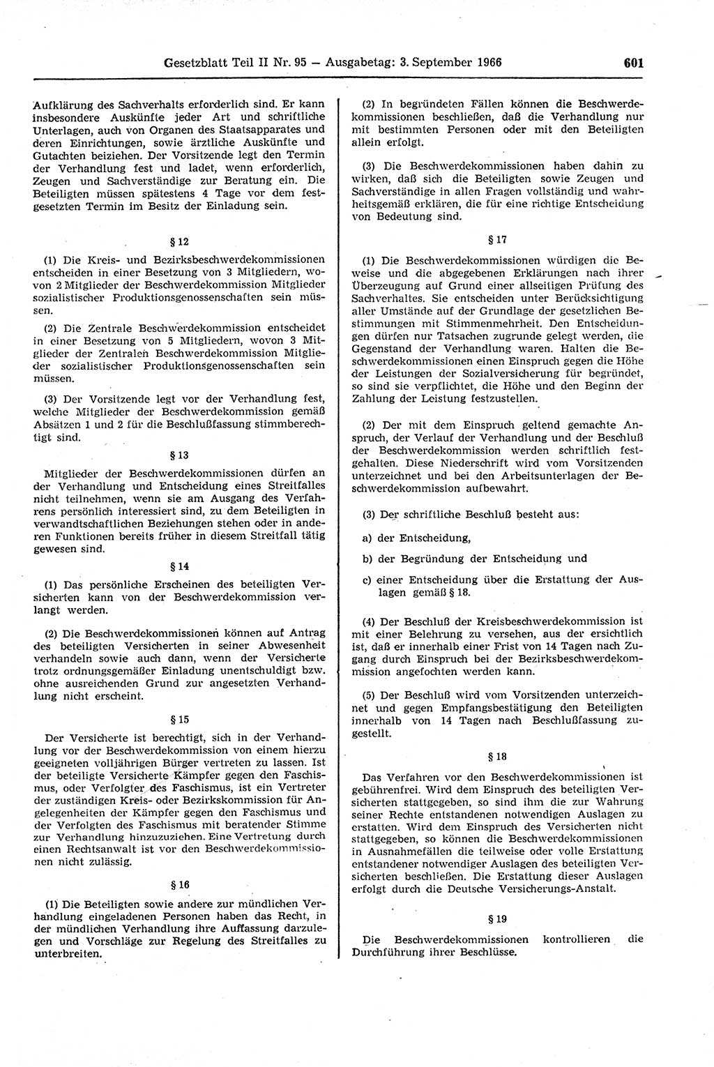 Gesetzblatt (GBl.) der Deutschen Demokratischen Republik (DDR) Teil ⅠⅠ 1966, Seite 601 (GBl. DDR ⅠⅠ 1966, S. 601)