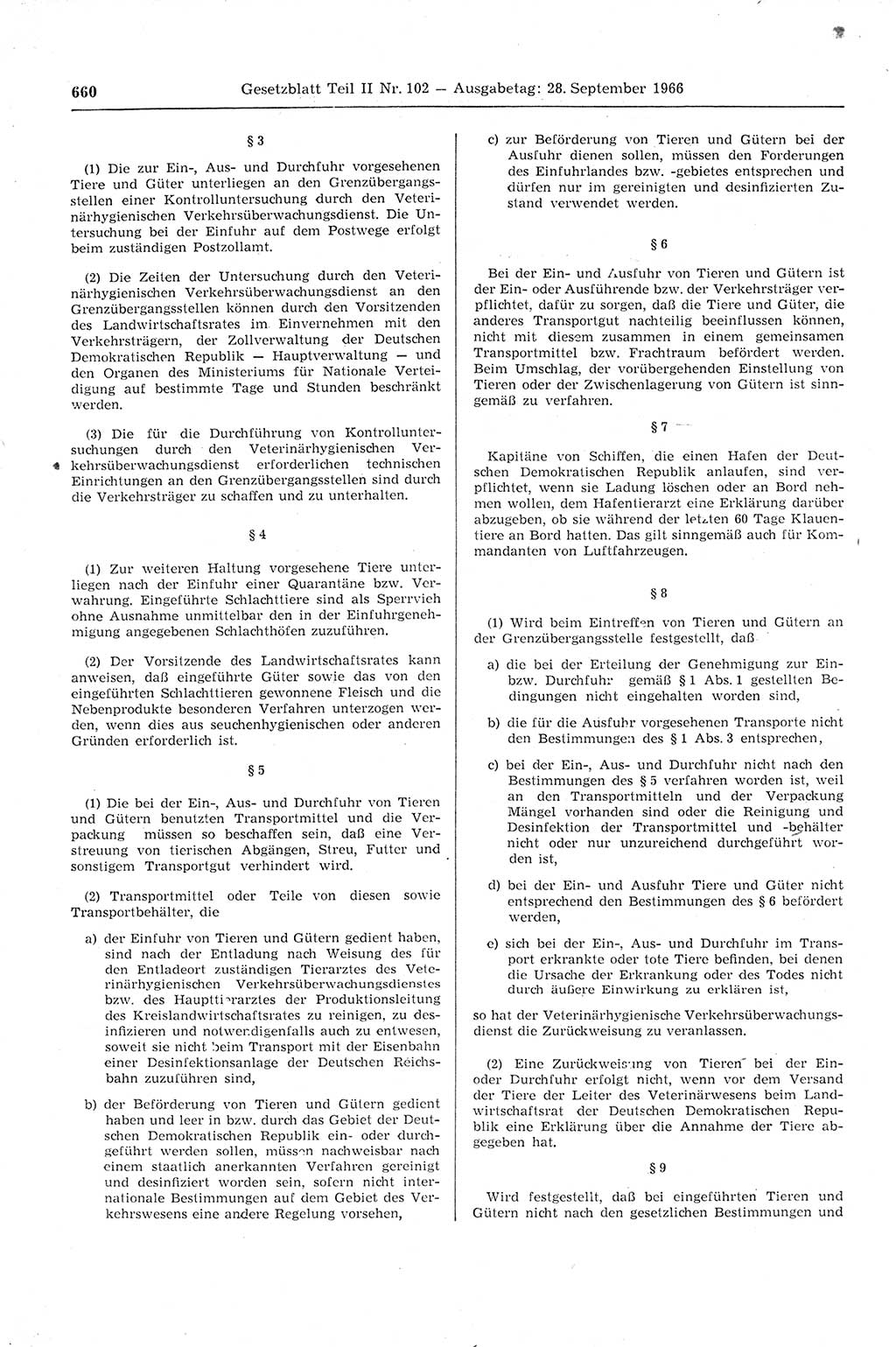 Gesetzblatt (GBl.) der Deutschen Demokratischen Republik (DDR) Teil ⅠⅠ 1966, Seite 660 (GBl. DDR ⅠⅠ 1966, S. 660)