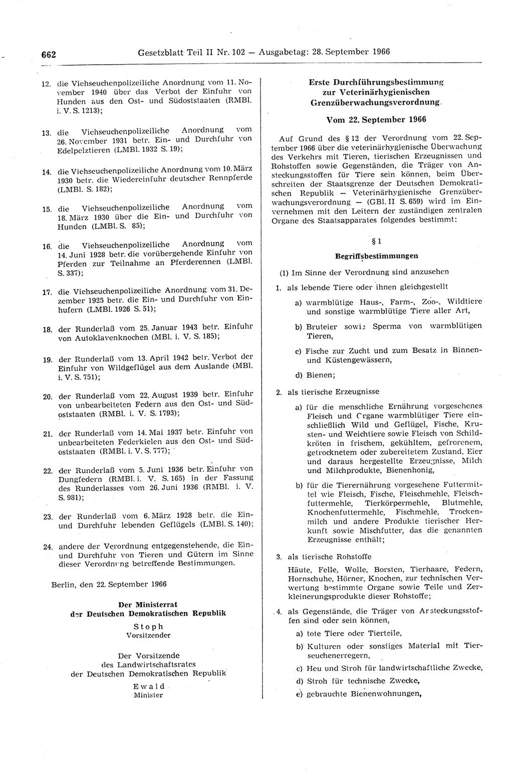 Gesetzblatt (GBl.) der Deutschen Demokratischen Republik (DDR) Teil ⅠⅠ 1966, Seite 662 (GBl. DDR ⅠⅠ 1966, S. 662)