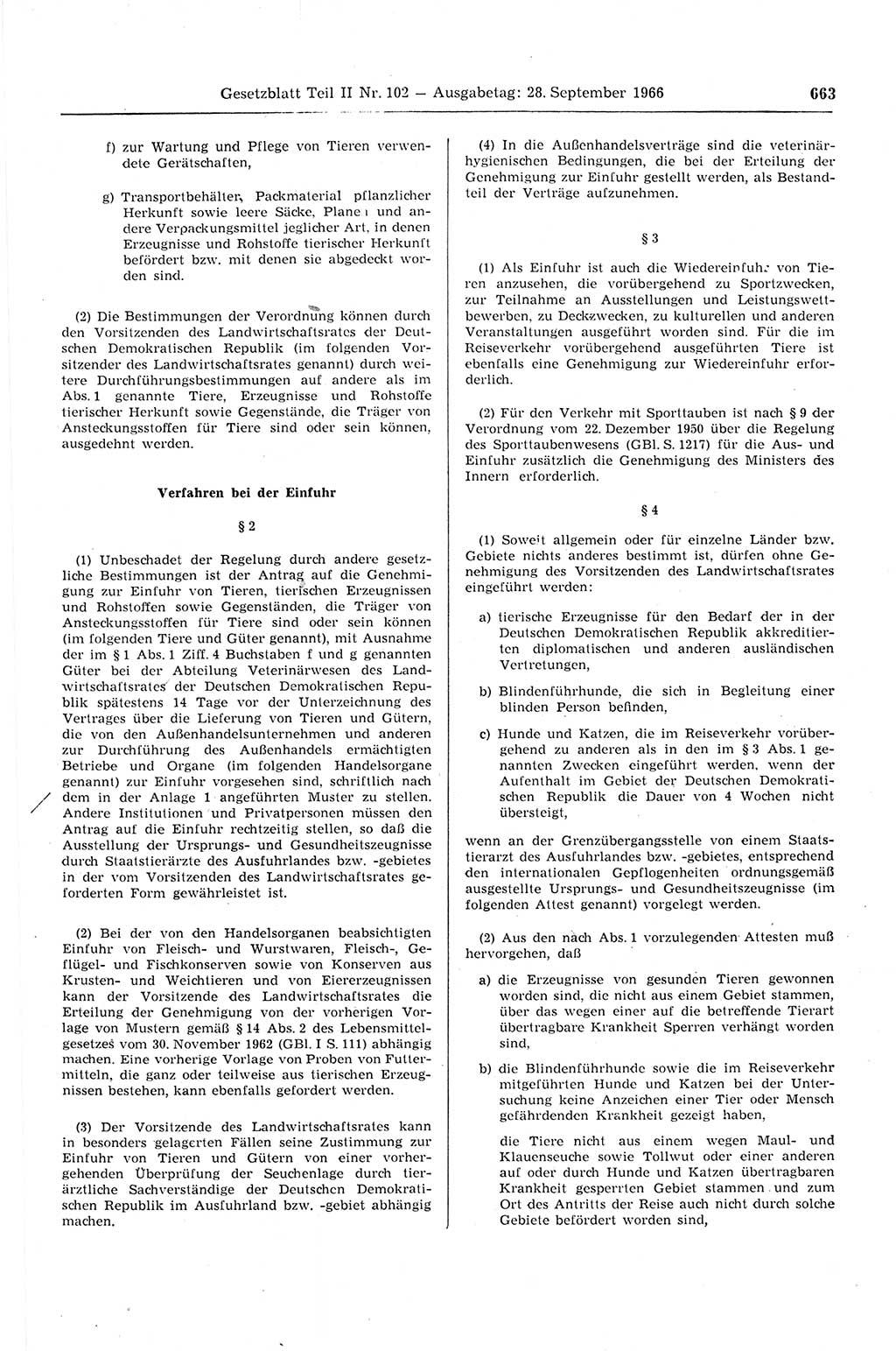Gesetzblatt (GBl.) der Deutschen Demokratischen Republik (DDR) Teil ⅠⅠ 1966, Seite 663 (GBl. DDR ⅠⅠ 1966, S. 663)