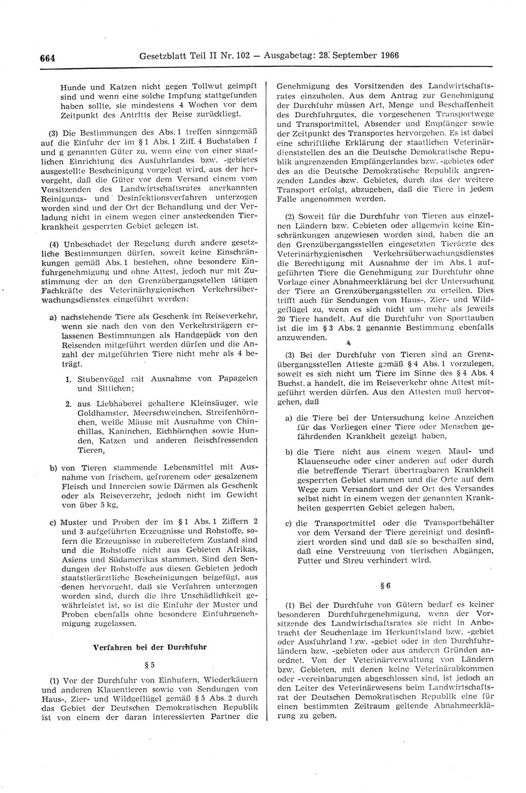 Gesetzblatt (GBl.) der Deutschen Demokratischen Republik (DDR) Teil ⅠⅠ 1966, Seite 664 (GBl. DDR ⅠⅠ 1966, S. 664)