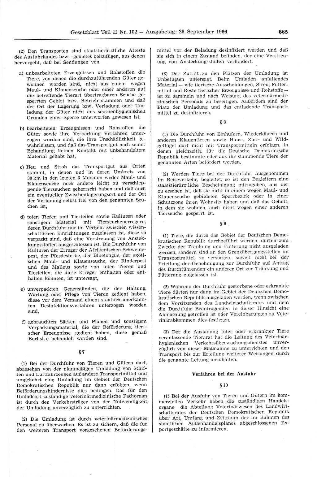 Gesetzblatt (GBl.) der Deutschen Demokratischen Republik (DDR) Teil ⅠⅠ 1966, Seite 665 (GBl. DDR ⅠⅠ 1966, S. 665)