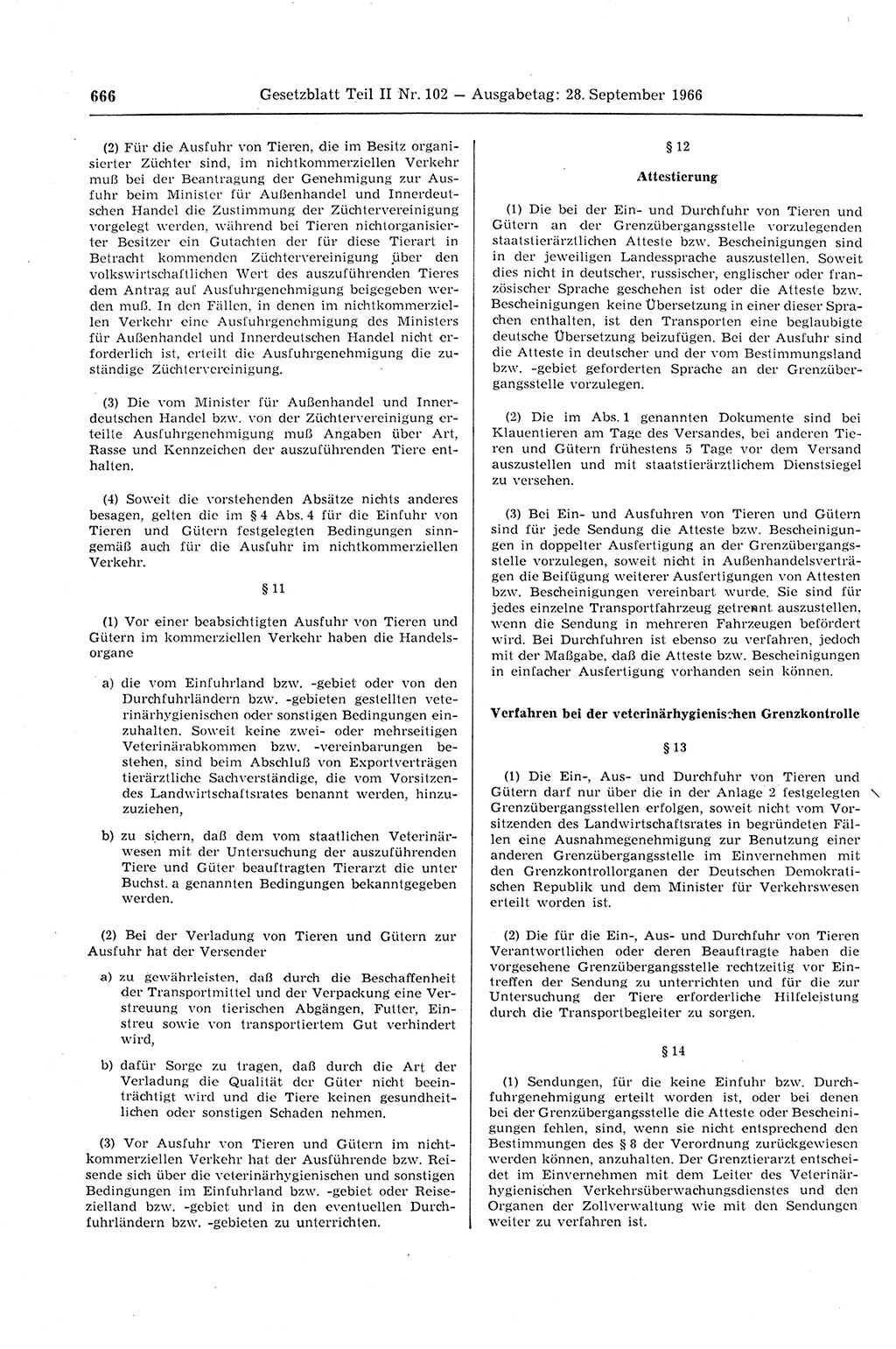 Gesetzblatt (GBl.) der Deutschen Demokratischen Republik (DDR) Teil ⅠⅠ 1966, Seite 666 (GBl. DDR ⅠⅠ 1966, S. 666)