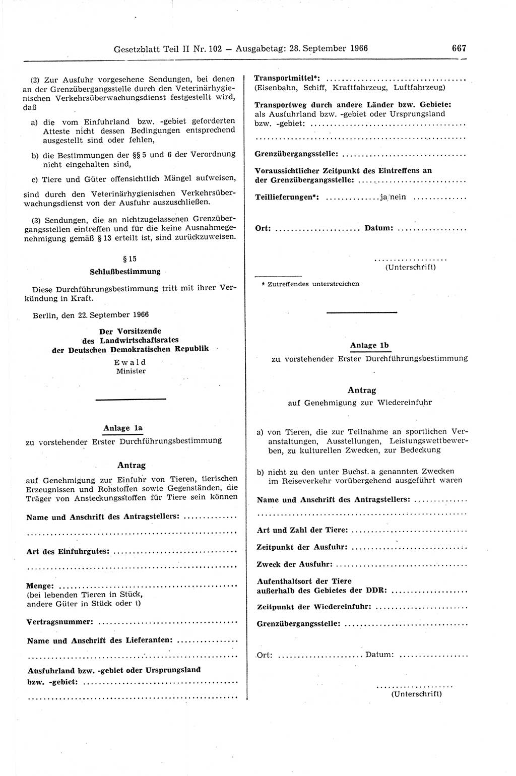 Gesetzblatt (GBl.) der Deutschen Demokratischen Republik (DDR) Teil ⅠⅠ 1966, Seite 667 (GBl. DDR ⅠⅠ 1966, S. 667)