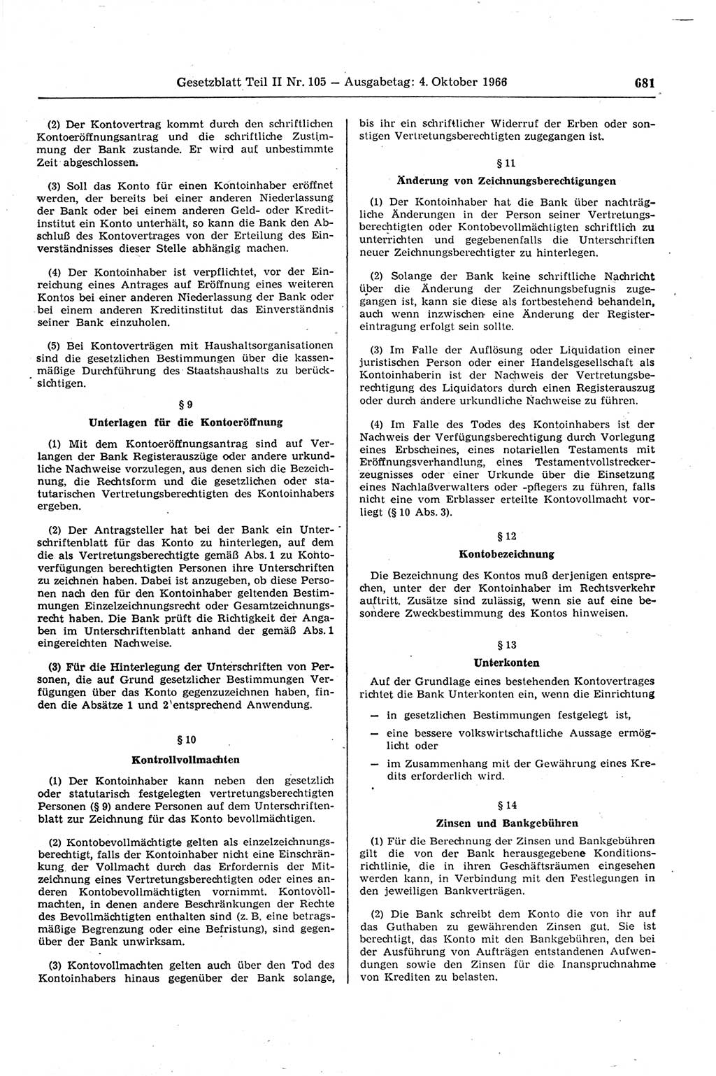 Gesetzblatt (GBl.) der Deutschen Demokratischen Republik (DDR) Teil ⅠⅠ 1966, Seite 681 (GBl. DDR ⅠⅠ 1966, S. 681)