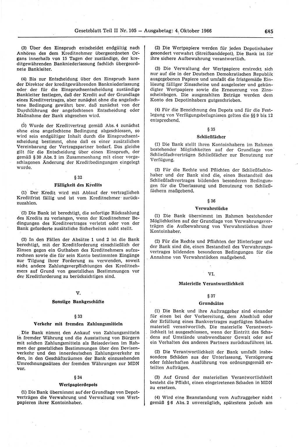 Gesetzblatt (GBl.) der Deutschen Demokratischen Republik (DDR) Teil ⅠⅠ 1966, Seite 685 (GBl. DDR ⅠⅠ 1966, S. 685)