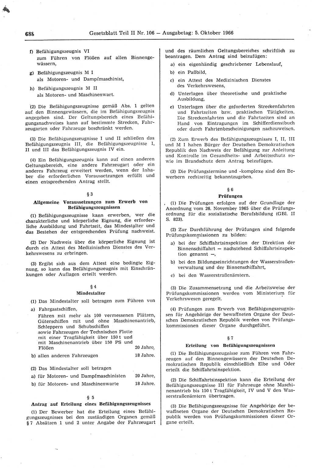 Gesetzblatt (GBl.) der Deutschen Demokratischen Republik (DDR) Teil ⅠⅠ 1966, Seite 688 (GBl. DDR ⅠⅠ 1966, S. 688)