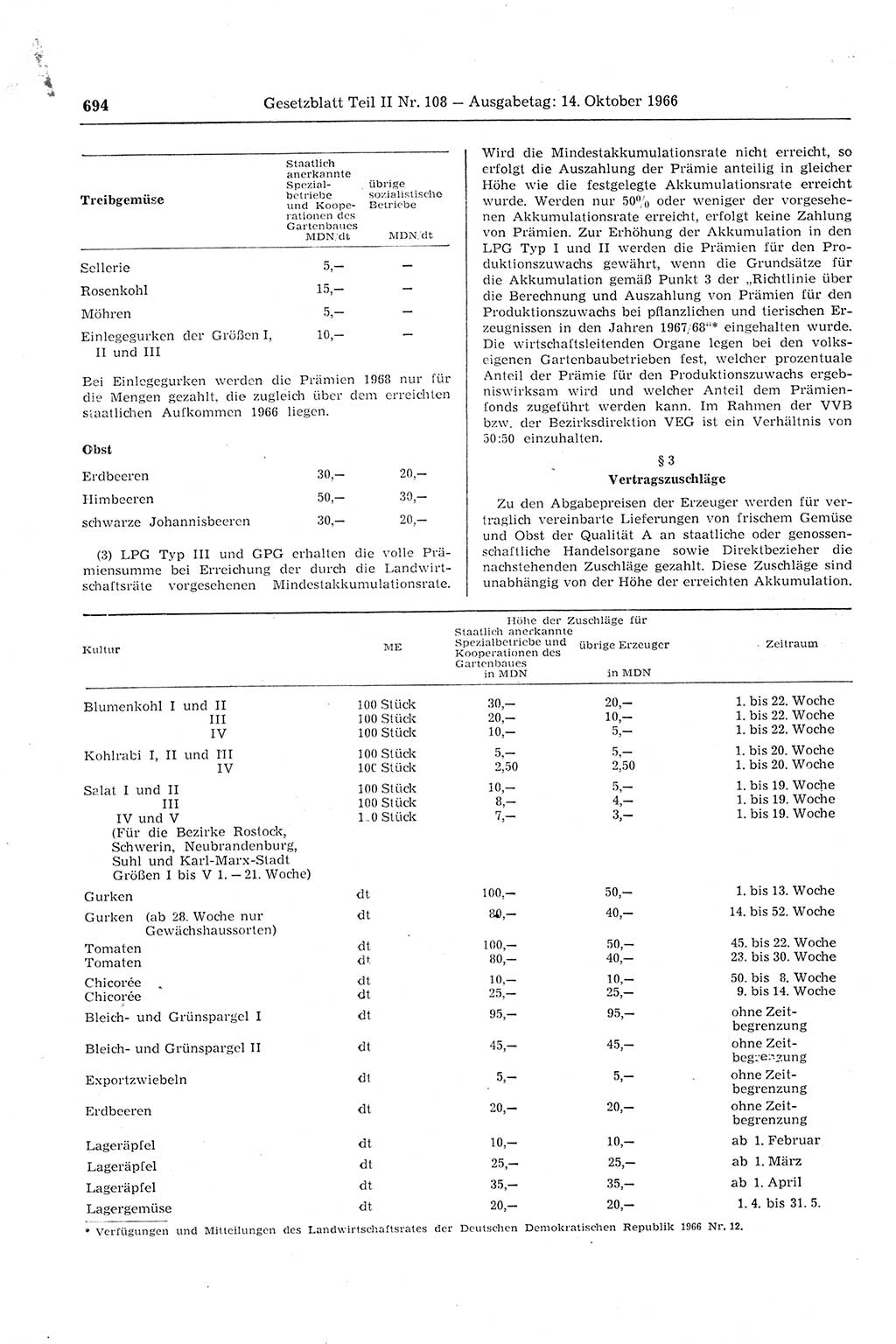 Gesetzblatt (GBl.) der Deutschen Demokratischen Republik (DDR) Teil ⅠⅠ 1966, Seite 694 (GBl. DDR ⅠⅠ 1966, S. 694)