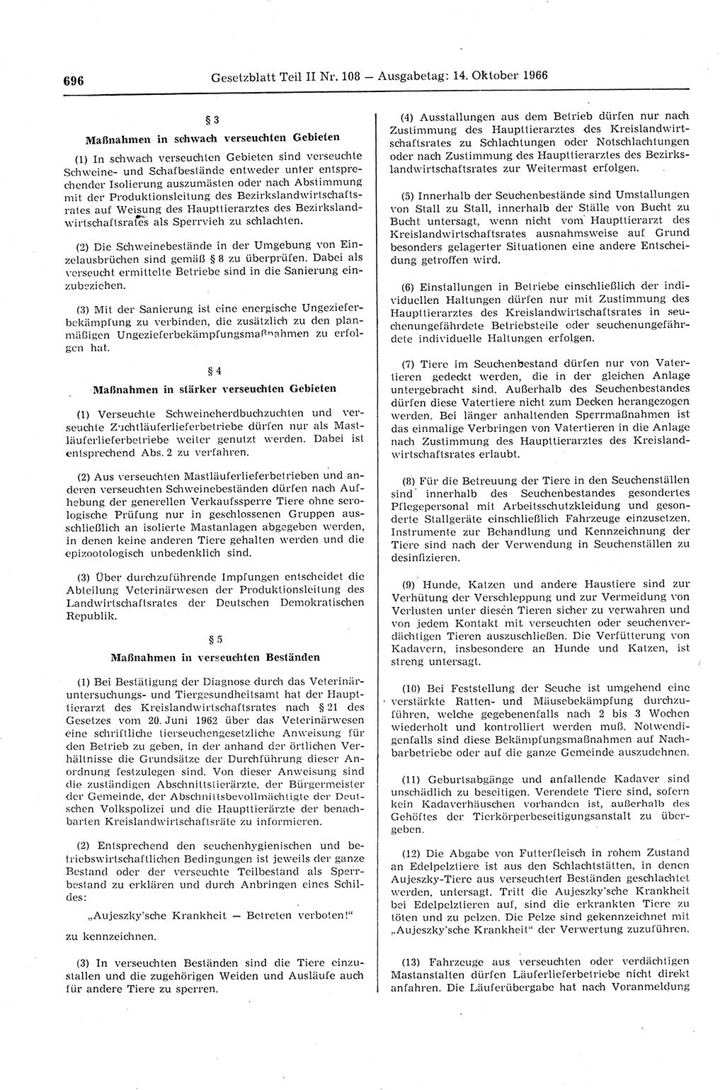 Gesetzblatt (GBl.) der Deutschen Demokratischen Republik (DDR) Teil ⅠⅠ 1966, Seite 696 (GBl. DDR ⅠⅠ 1966, S. 696)