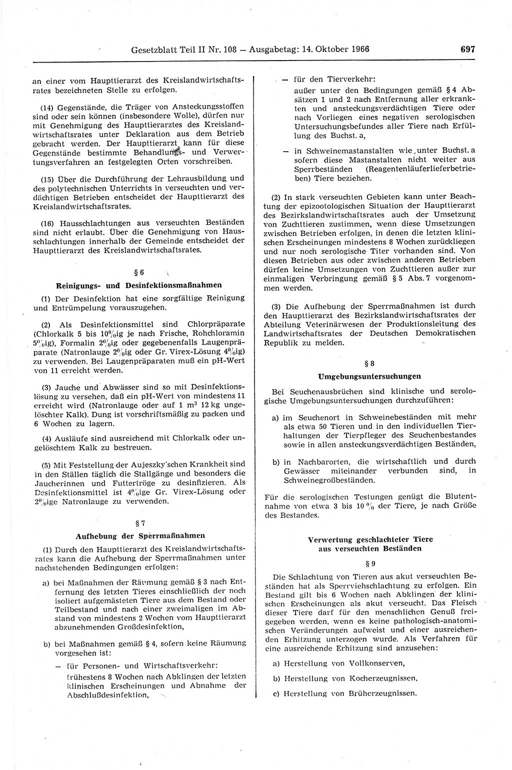 Gesetzblatt (GBl.) der Deutschen Demokratischen Republik (DDR) Teil ⅠⅠ 1966, Seite 697 (GBl. DDR ⅠⅠ 1966, S. 697)