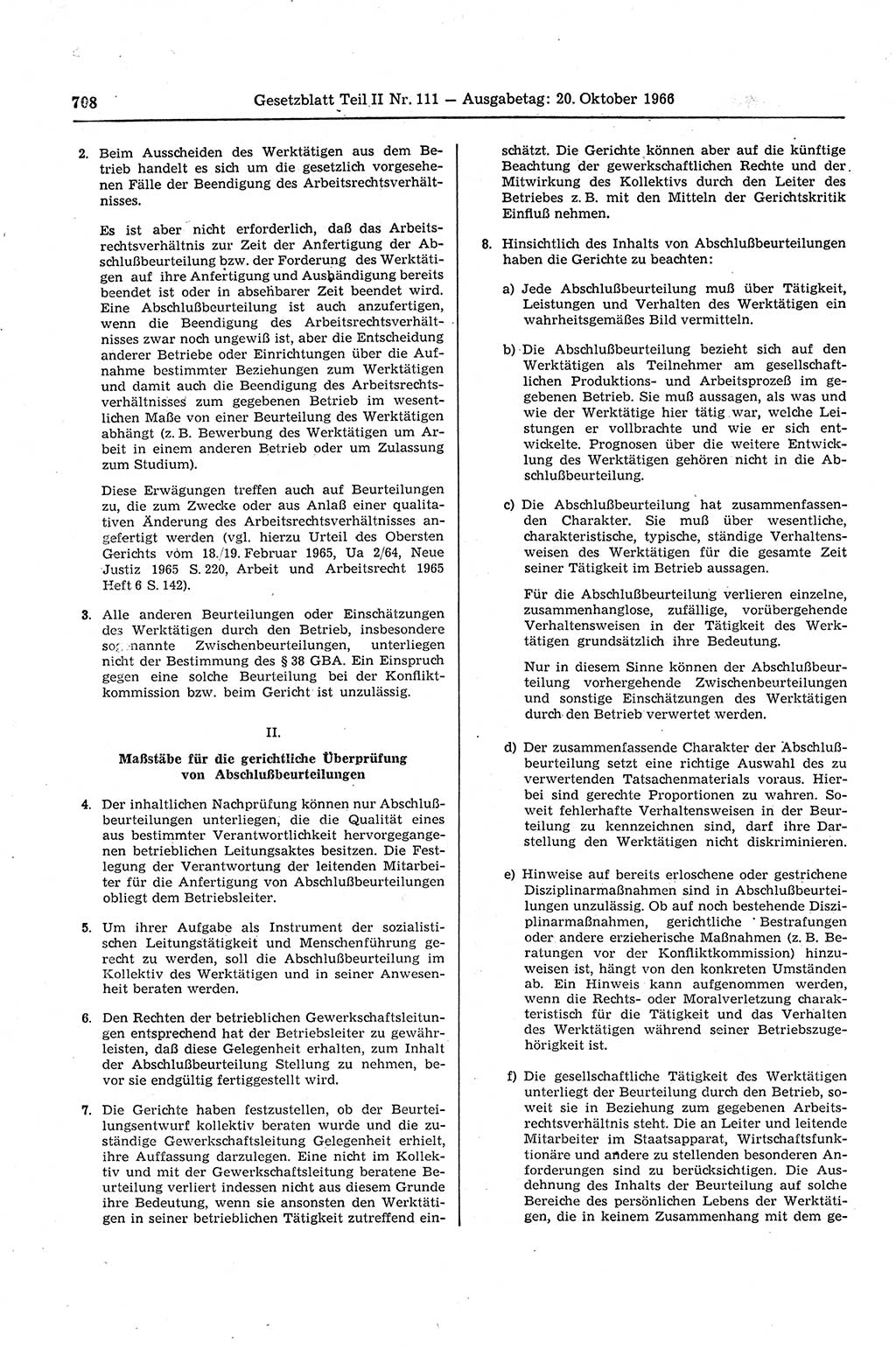 Gesetzblatt (GBl.) der Deutschen Demokratischen Republik (DDR) Teil ⅠⅠ 1966, Seite 708 (GBl. DDR ⅠⅠ 1966, S. 708)