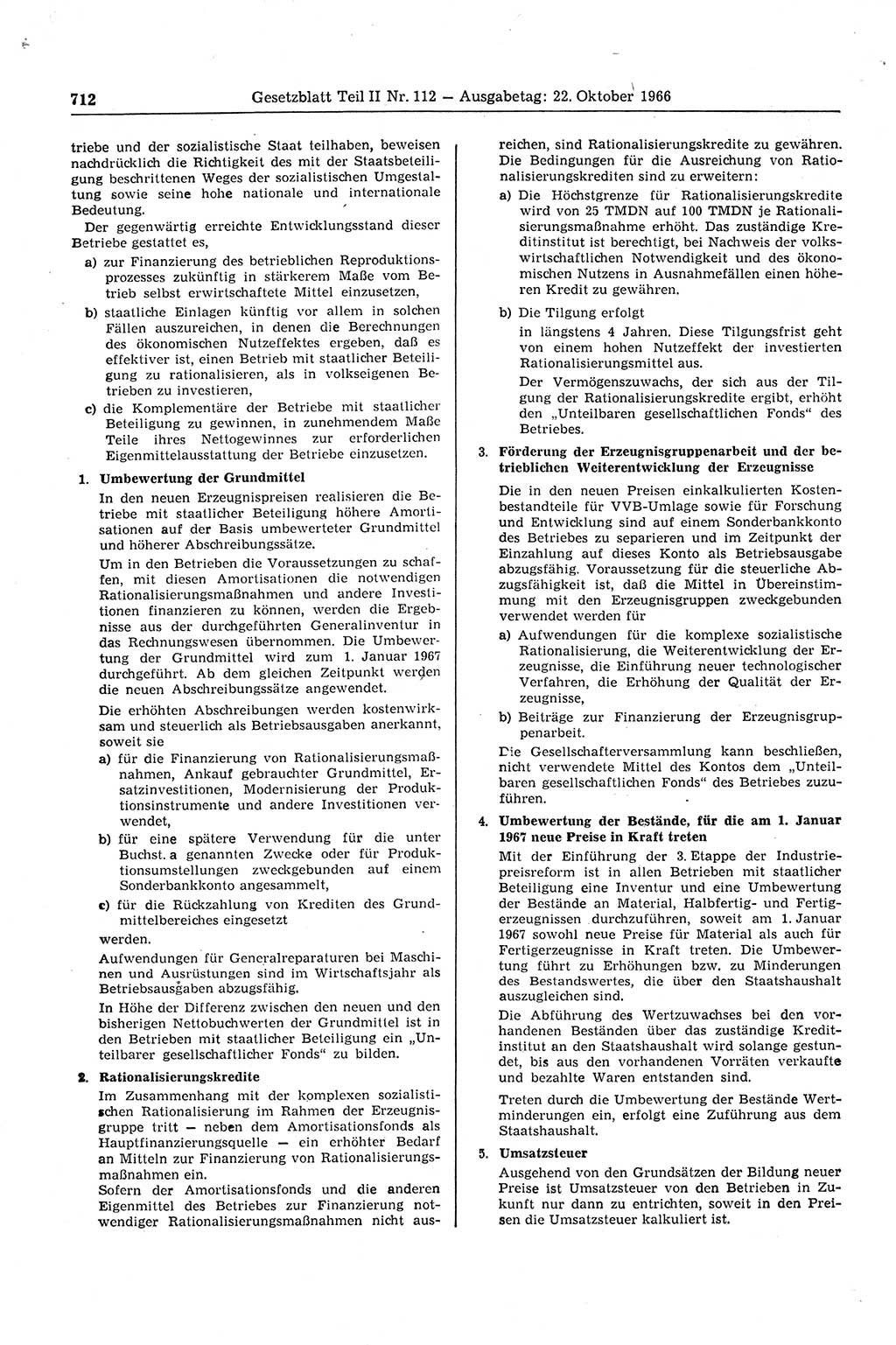 Gesetzblatt (GBl.) der Deutschen Demokratischen Republik (DDR) Teil ⅠⅠ 1966, Seite 712 (GBl. DDR ⅠⅠ 1966, S. 712)