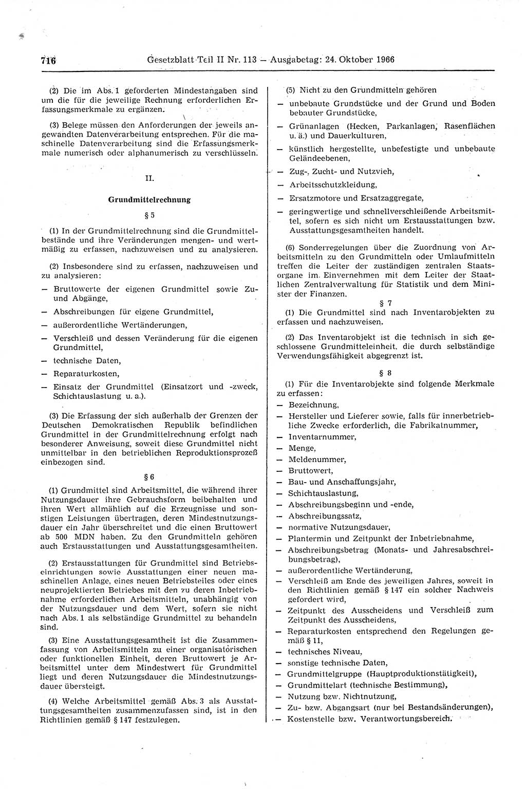 Gesetzblatt (GBl.) der Deutschen Demokratischen Republik (DDR) Teil ⅠⅠ 1966, Seite 716 (GBl. DDR ⅠⅠ 1966, S. 716)