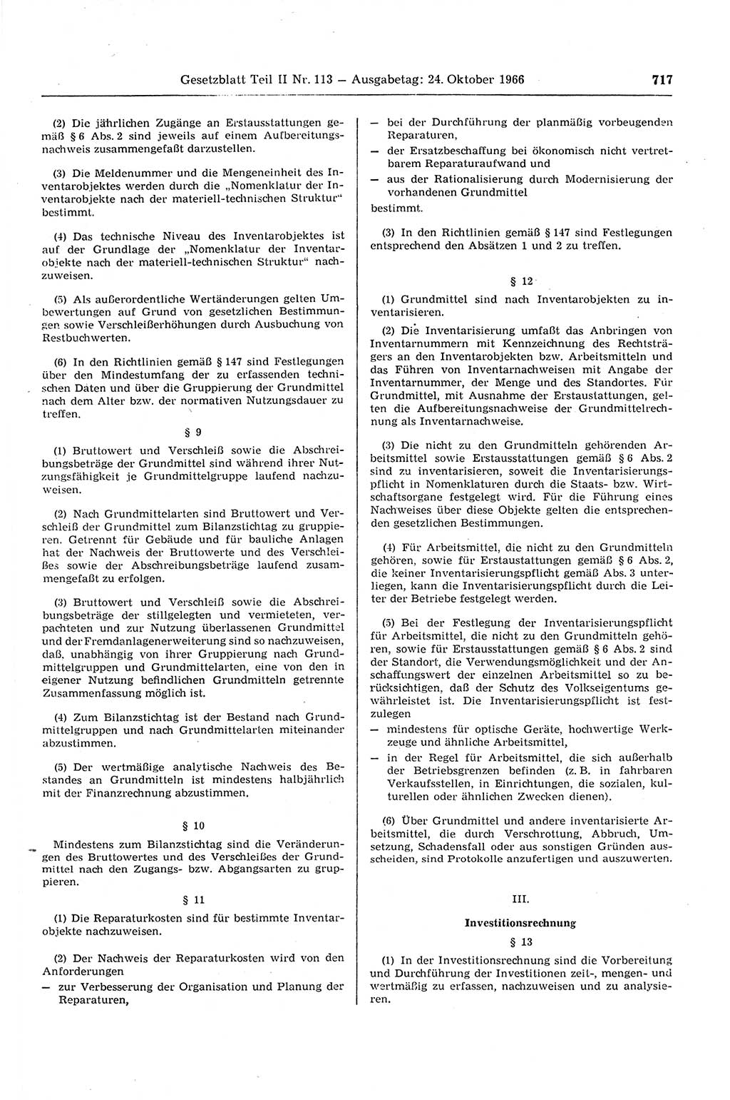 Gesetzblatt (GBl.) der Deutschen Demokratischen Republik (DDR) Teil ⅠⅠ 1966, Seite 717 (GBl. DDR ⅠⅠ 1966, S. 717)