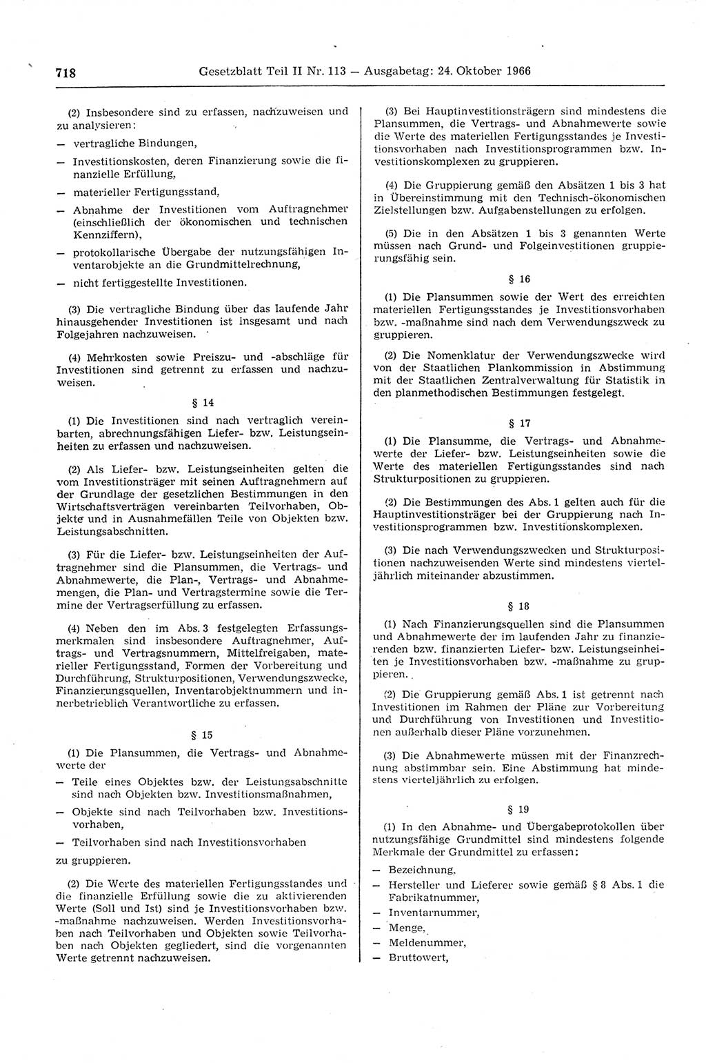 Gesetzblatt (GBl.) der Deutschen Demokratischen Republik (DDR) Teil ⅠⅠ 1966, Seite 718 (GBl. DDR ⅠⅠ 1966, S. 718)