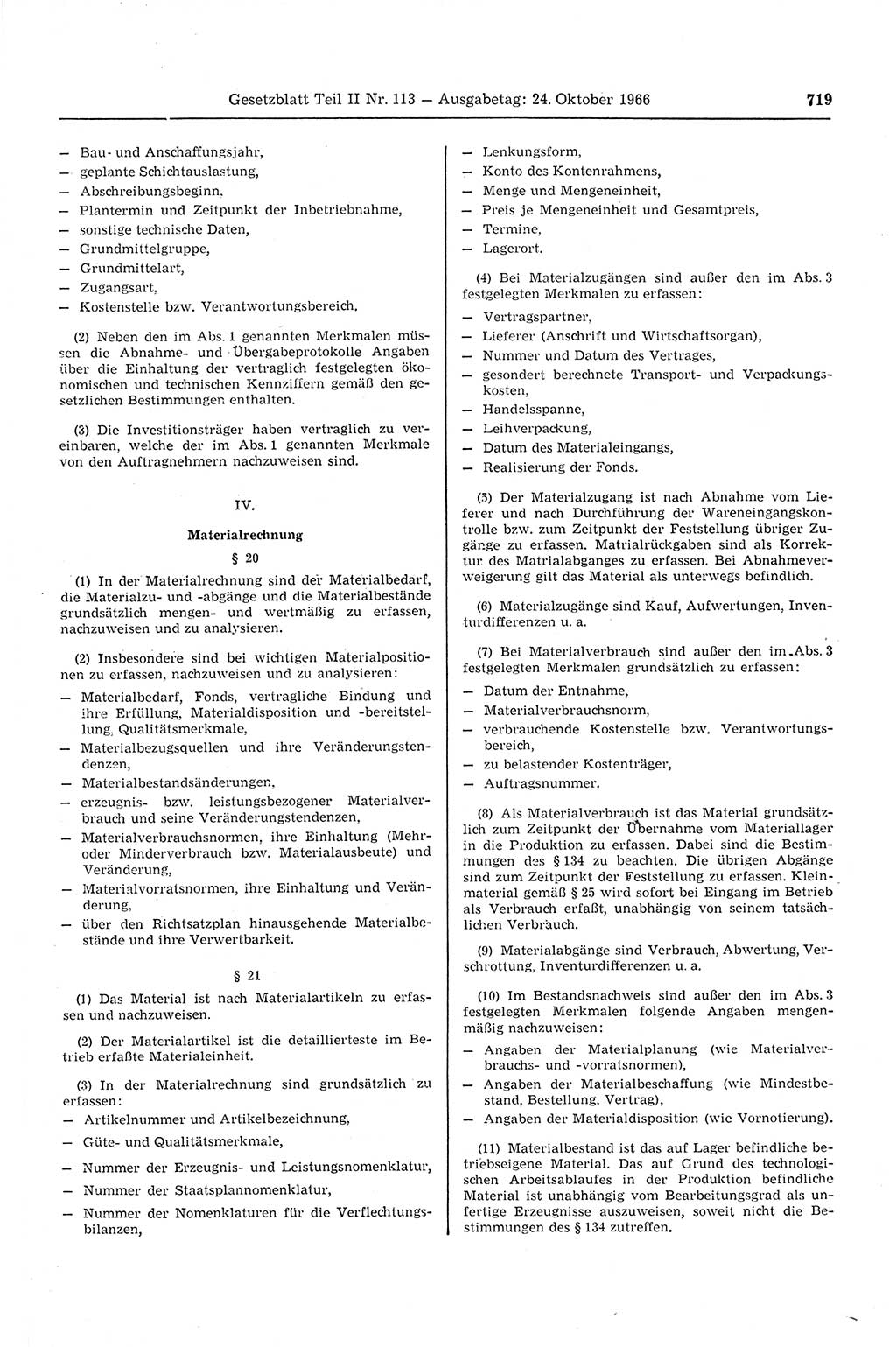 Gesetzblatt (GBl.) der Deutschen Demokratischen Republik (DDR) Teil ⅠⅠ 1966, Seite 719 (GBl. DDR ⅠⅠ 1966, S. 719)