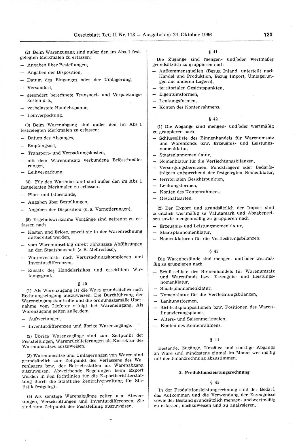 Gesetzblatt (GBl.) der Deutschen Demokratischen Republik (DDR) Teil ⅠⅠ 1966, Seite 723 (GBl. DDR ⅠⅠ 1966, S. 723)