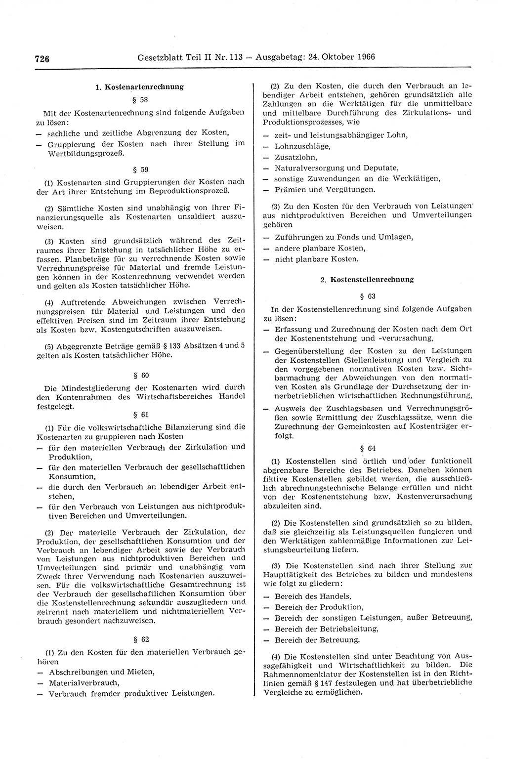 Gesetzblatt (GBl.) der Deutschen Demokratischen Republik (DDR) Teil ⅠⅠ 1966, Seite 726 (GBl. DDR ⅠⅠ 1966, S. 726)
