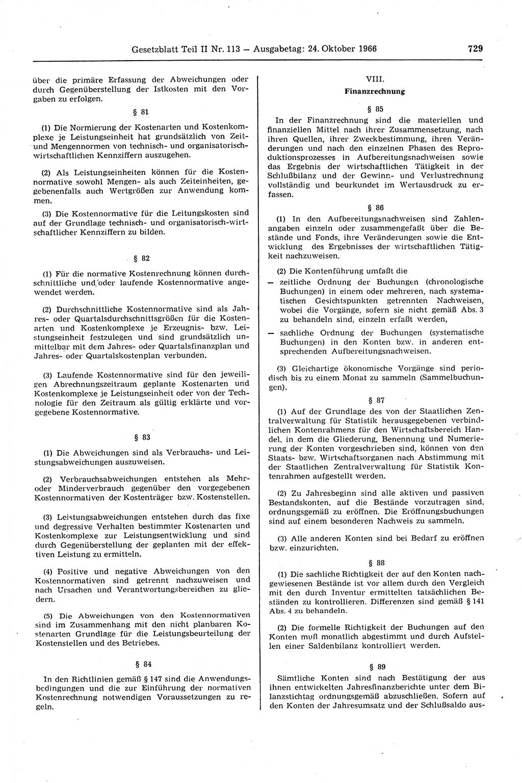 Gesetzblatt (GBl.) der Deutschen Demokratischen Republik (DDR) Teil ⅠⅠ 1966, Seite 729 (GBl. DDR ⅠⅠ 1966, S. 729)