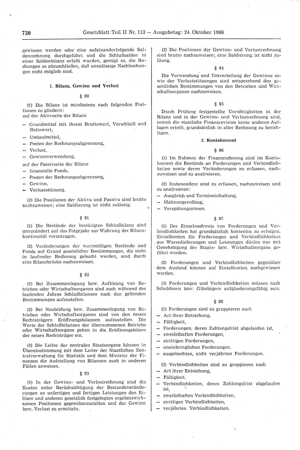 Gesetzblatt (GBl.) der Deutschen Demokratischen Republik (DDR) Teil ⅠⅠ 1966, Seite 730 (GBl. DDR ⅠⅠ 1966, S. 730)