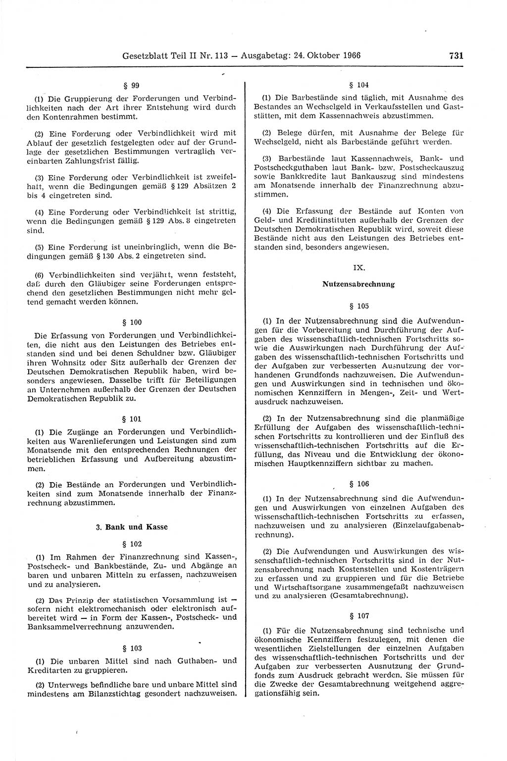 Gesetzblatt (GBl.) der Deutschen Demokratischen Republik (DDR) Teil ⅠⅠ 1966, Seite 731 (GBl. DDR ⅠⅠ 1966, S. 731)