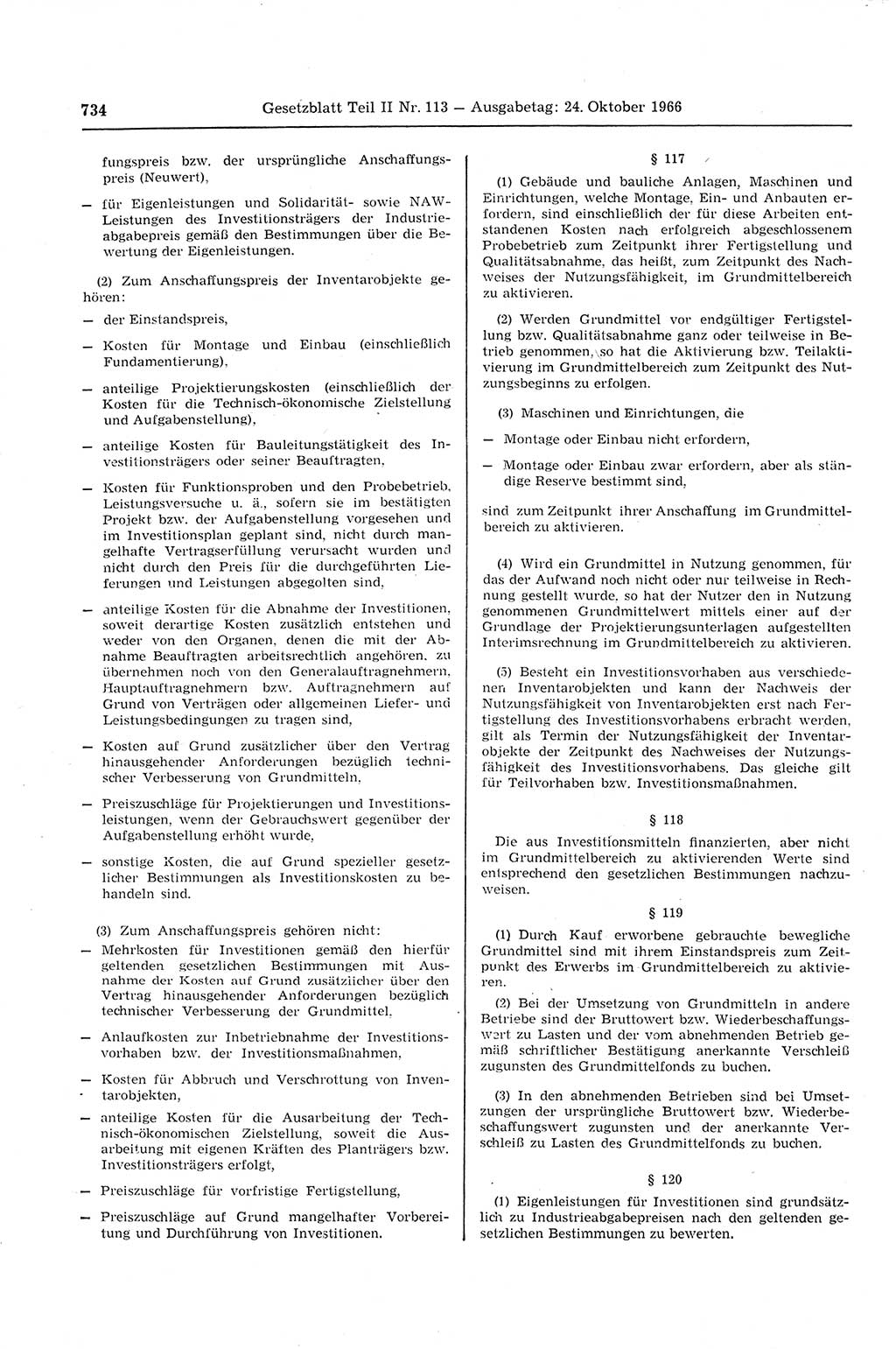 Gesetzblatt (GBl.) der Deutschen Demokratischen Republik (DDR) Teil ⅠⅠ 1966, Seite 734 (GBl. DDR ⅠⅠ 1966, S. 734)