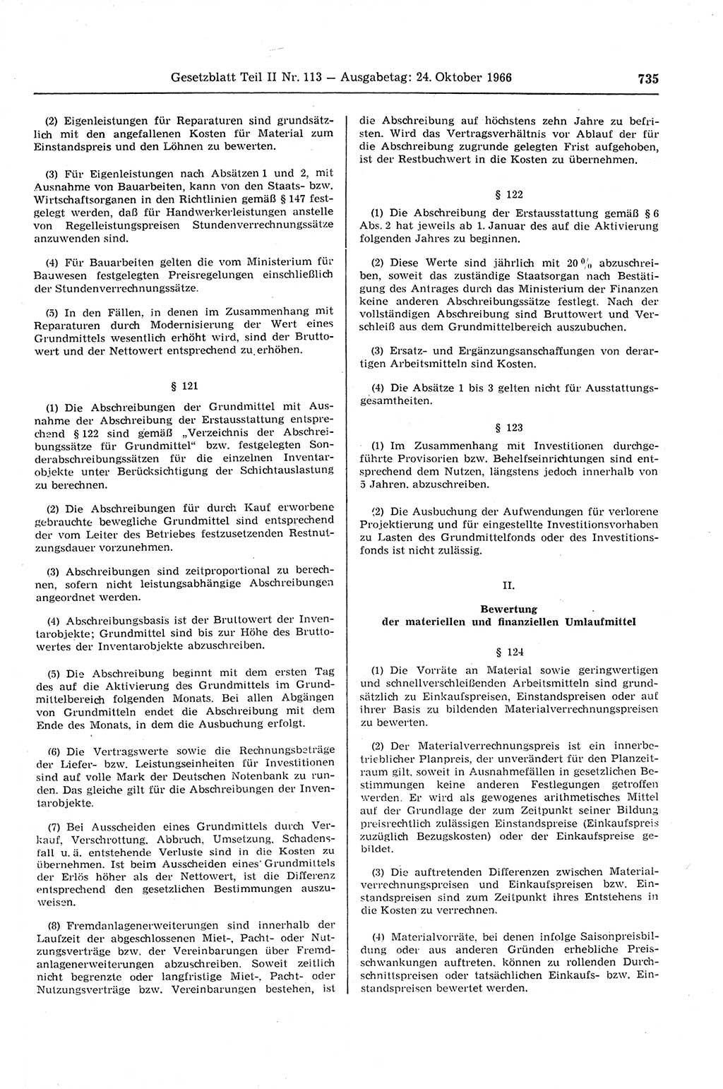 Gesetzblatt (GBl.) der Deutschen Demokratischen Republik (DDR) Teil ⅠⅠ 1966, Seite 735 (GBl. DDR ⅠⅠ 1966, S. 735)