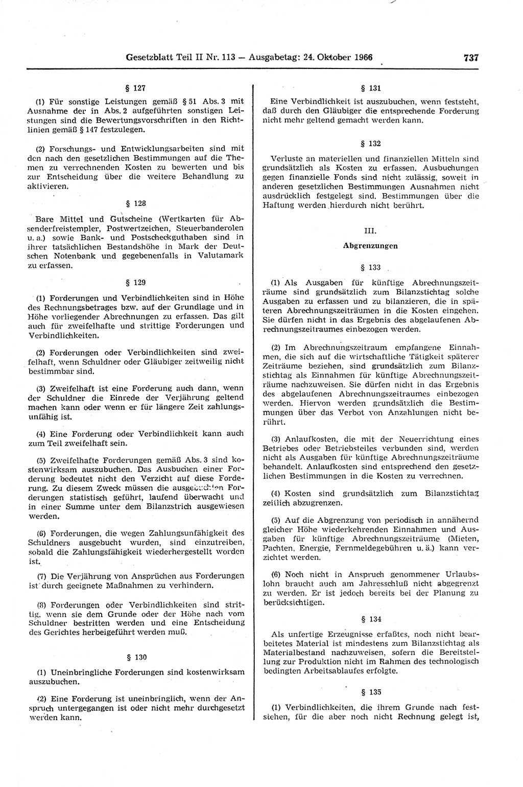 Gesetzblatt (GBl.) der Deutschen Demokratischen Republik (DDR) Teil ⅠⅠ 1966, Seite 737 (GBl. DDR ⅠⅠ 1966, S. 737)