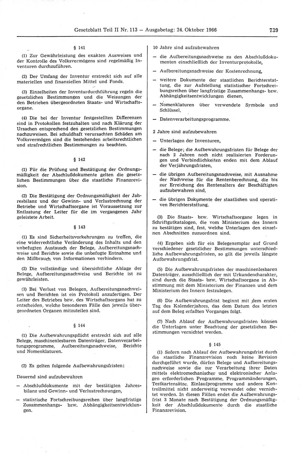 Gesetzblatt (GBl.) der Deutschen Demokratischen Republik (DDR) Teil ⅠⅠ 1966, Seite 739 (GBl. DDR ⅠⅠ 1966, S. 739)