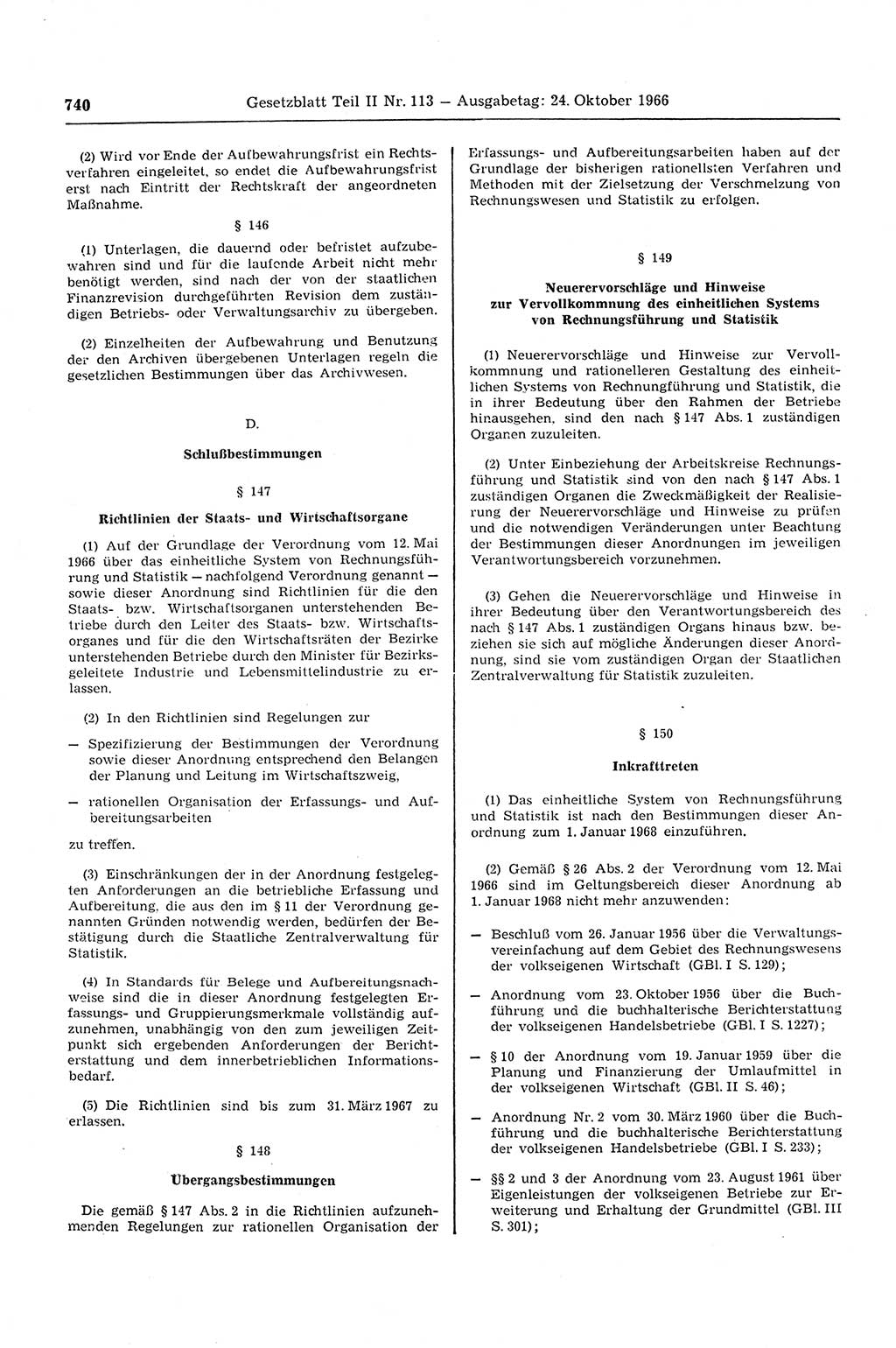 Gesetzblatt (GBl.) der Deutschen Demokratischen Republik (DDR) Teil ⅠⅠ 1966, Seite 740 (GBl. DDR ⅠⅠ 1966, S. 740)