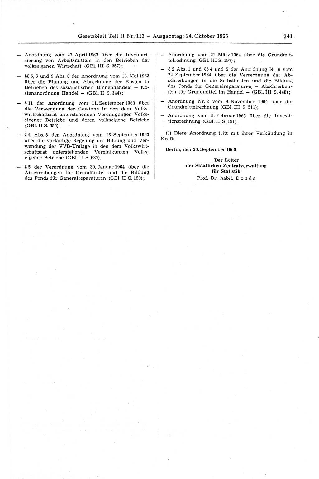 Gesetzblatt (GBl.) der Deutschen Demokratischen Republik (DDR) Teil ⅠⅠ 1966, Seite 741 (GBl. DDR ⅠⅠ 1966, S. 741)