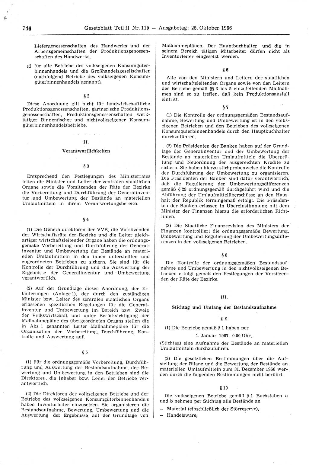 Gesetzblatt (GBl.) der Deutschen Demokratischen Republik (DDR) Teil ⅠⅠ 1966, Seite 746 (GBl. DDR ⅠⅠ 1966, S. 746)