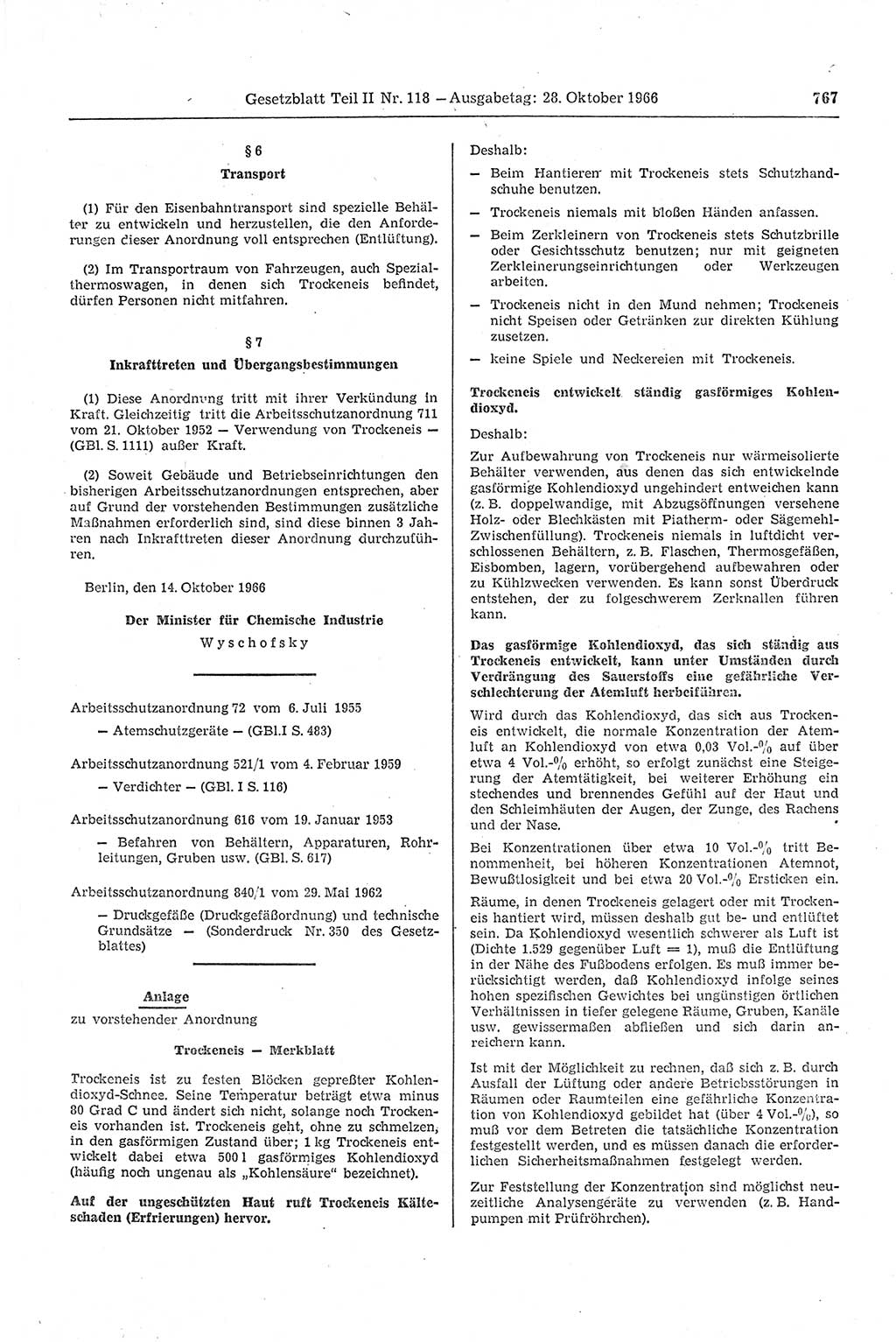 Gesetzblatt (GBl.) der Deutschen Demokratischen Republik (DDR) Teil ⅠⅠ 1966, Seite 767 (GBl. DDR ⅠⅠ 1966, S. 767)
