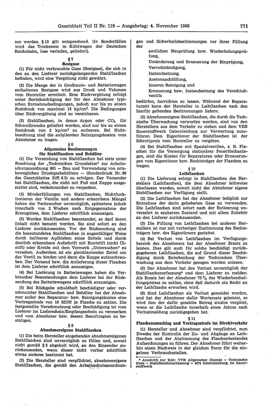 Gesetzblatt (GBl.) der Deutschen Demokratischen Republik (DDR) Teil ⅠⅠ 1966, Seite 771 (GBl. DDR ⅠⅠ 1966, S. 771)