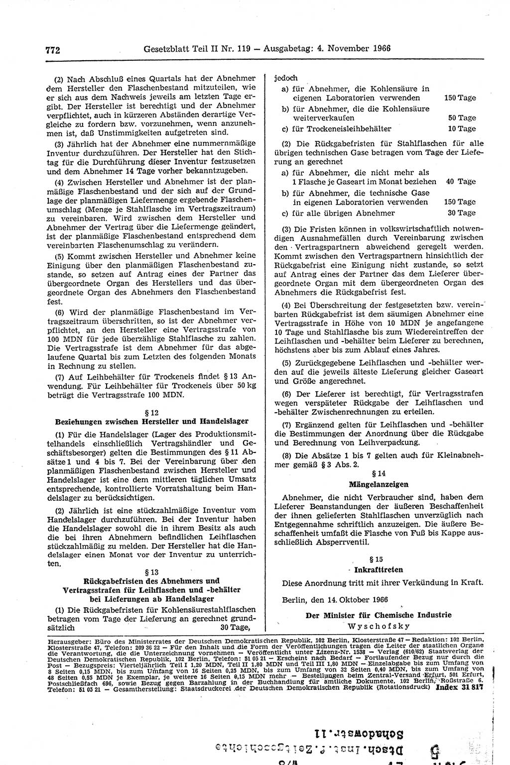 Gesetzblatt (GBl.) der Deutschen Demokratischen Republik (DDR) Teil ⅠⅠ 1966, Seite 772 (GBl. DDR ⅠⅠ 1966, S. 772)