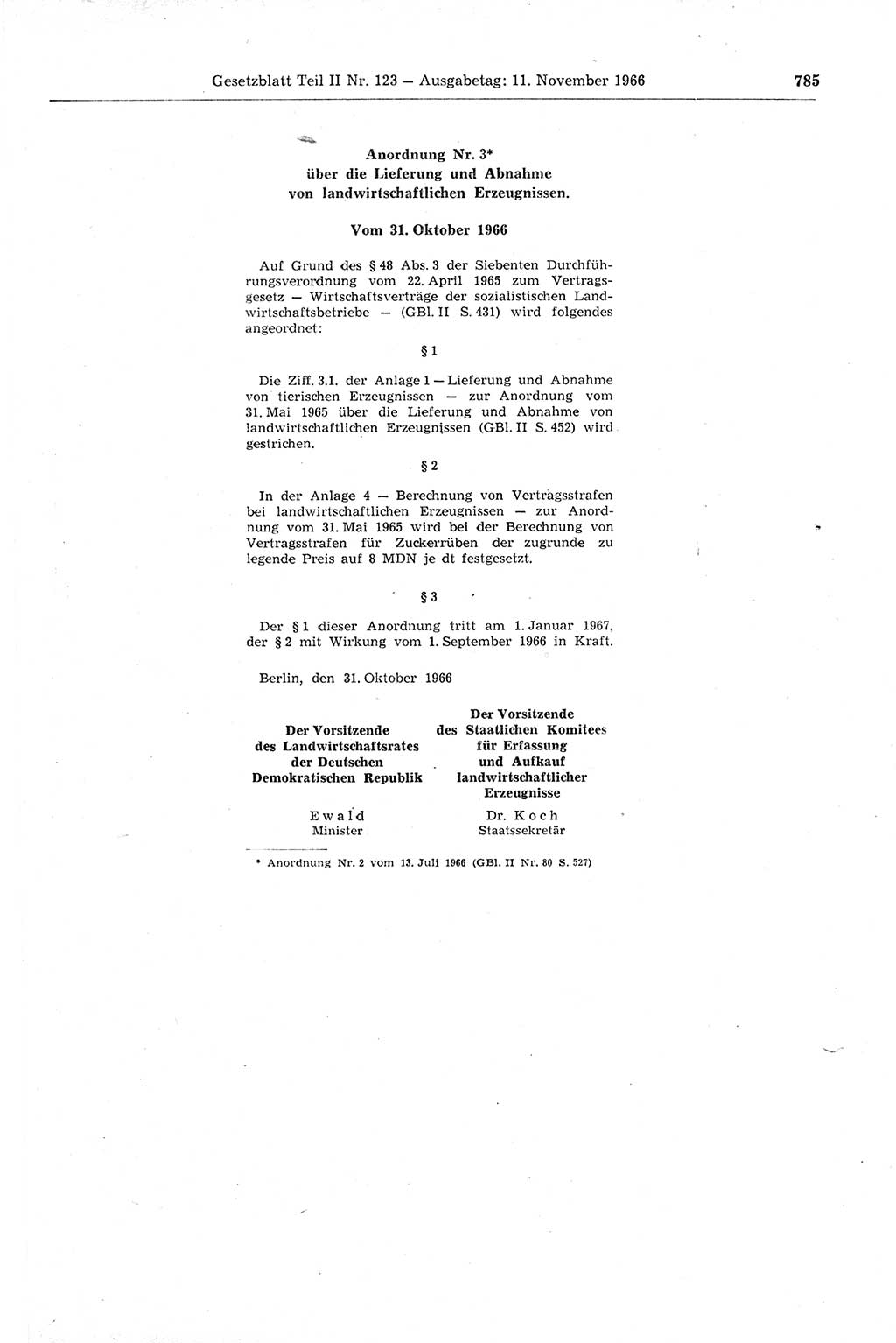 Gesetzblatt (GBl.) der Deutschen Demokratischen Republik (DDR) Teil ⅠⅠ 1966, Seite 785 (GBl. DDR ⅠⅠ 1966, S. 785)