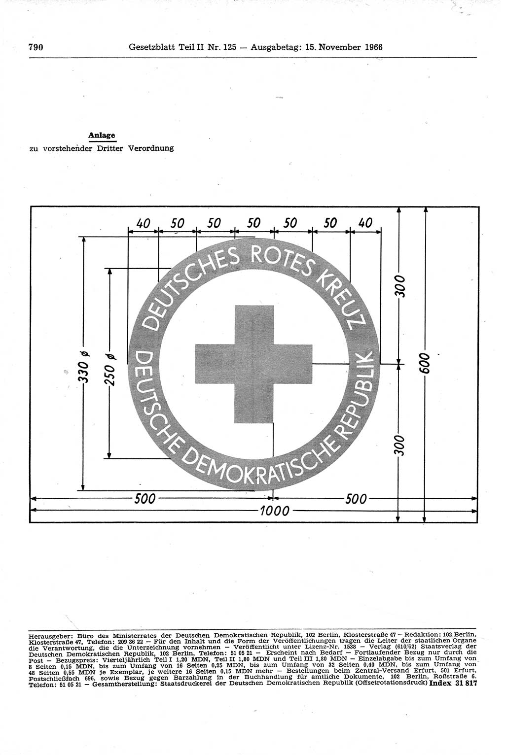 Gesetzblatt (GBl.) der Deutschen Demokratischen Republik (DDR) Teil ⅠⅠ 1966, Seite 790 (GBl. DDR ⅠⅠ 1966, S. 790)