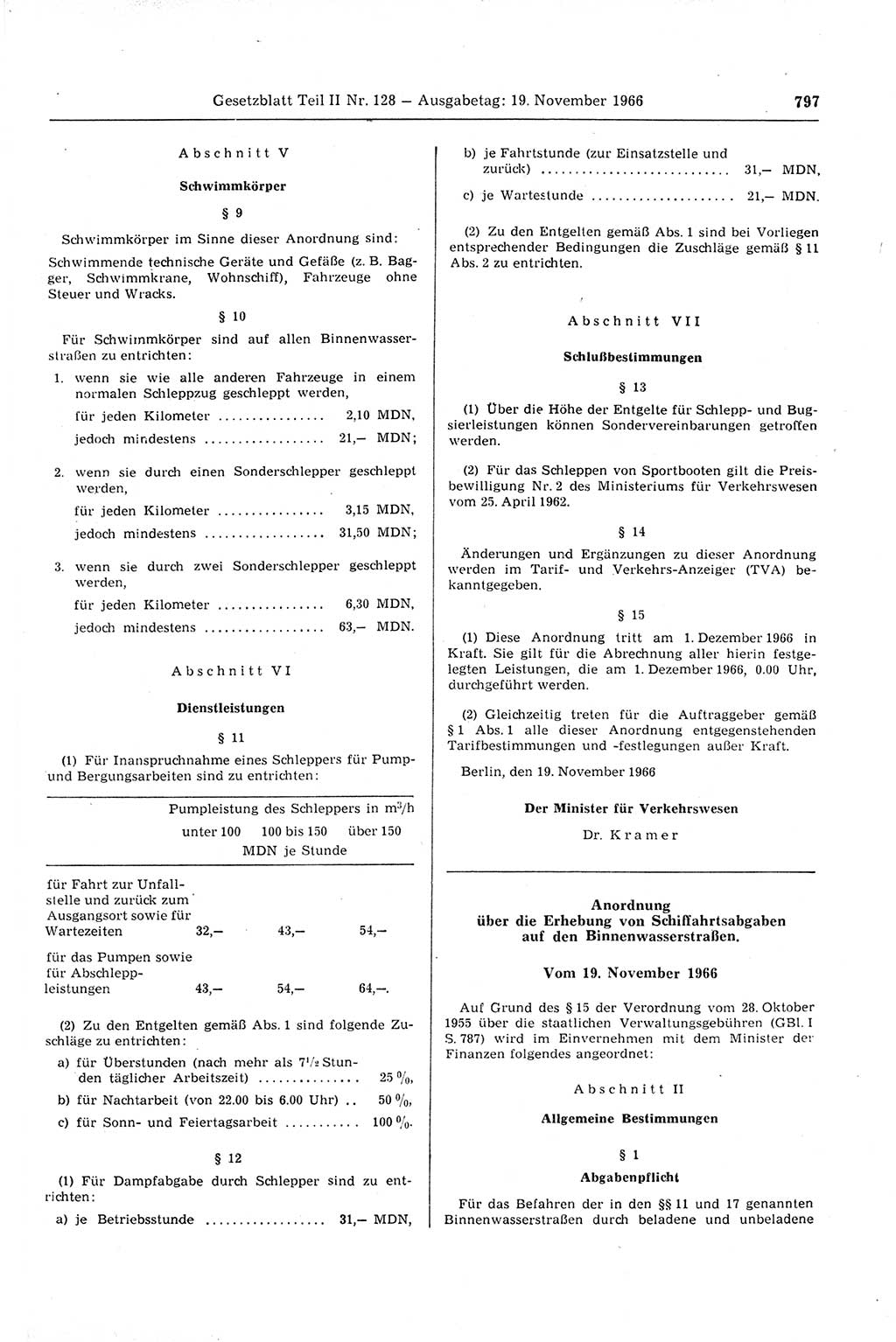 Gesetzblatt (GBl.) der Deutschen Demokratischen Republik (DDR) Teil ⅠⅠ 1966, Seite 797 (GBl. DDR ⅠⅠ 1966, S. 797)