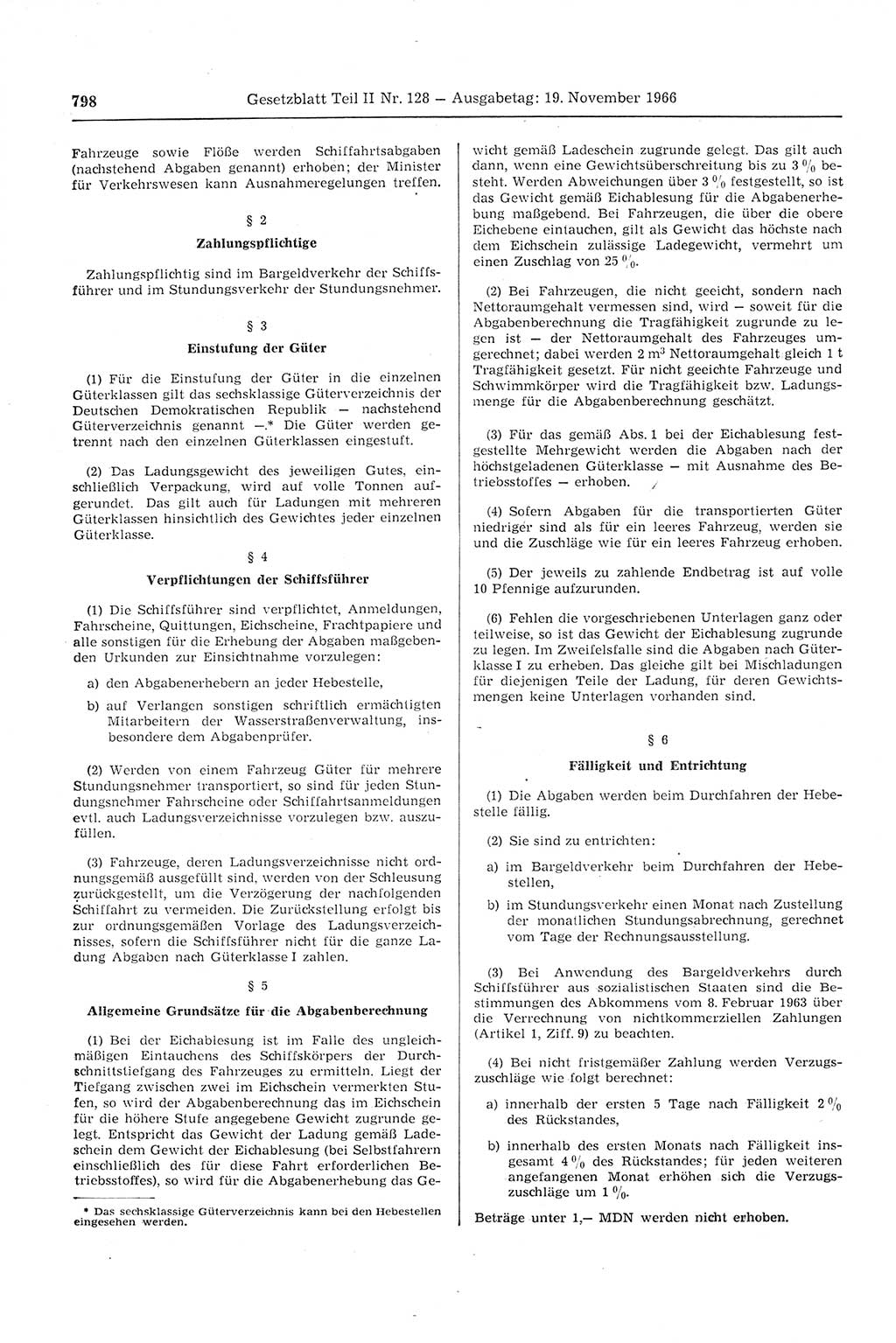 Gesetzblatt (GBl.) der Deutschen Demokratischen Republik (DDR) Teil ⅠⅠ 1966, Seite 798 (GBl. DDR ⅠⅠ 1966, S. 798)