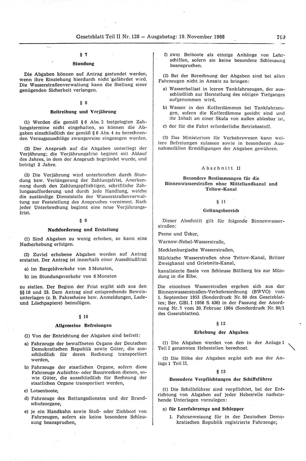 Gesetzblatt (GBl.) der Deutschen Demokratischen Republik (DDR) Teil ⅠⅠ 1966, Seite 799 (GBl. DDR ⅠⅠ 1966, S. 799)