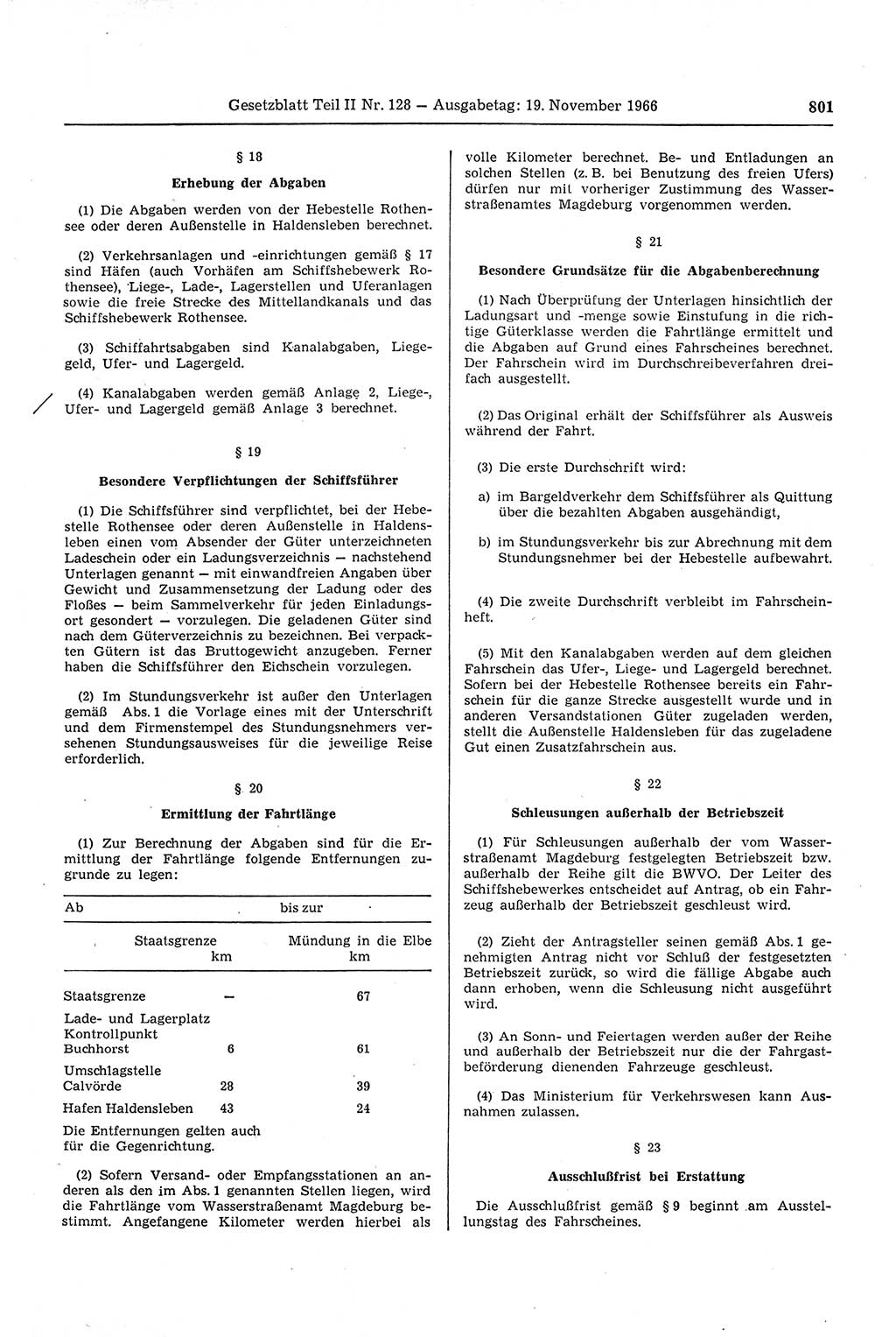 Gesetzblatt (GBl.) der Deutschen Demokratischen Republik (DDR) Teil ⅠⅠ 1966, Seite 801 (GBl. DDR ⅠⅠ 1966, S. 801)