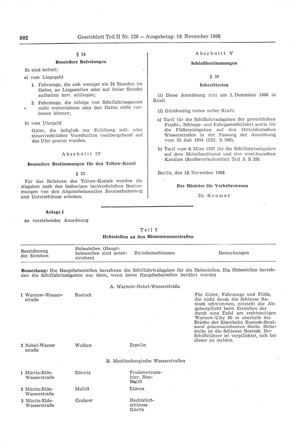 Gesetzblatt (GBl.) der Deutschen Demokratischen Republik (DDR) Teil ⅠⅠ 1966, Seite 802 (GBl. DDR ⅠⅠ 1966, S. 802)