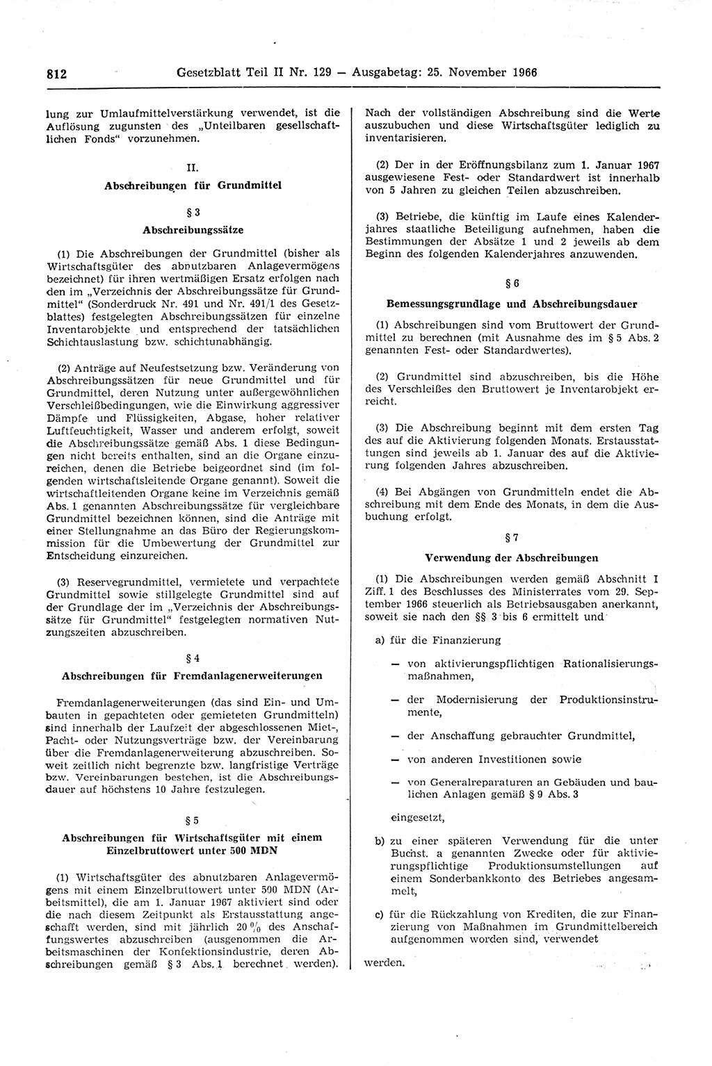 Gesetzblatt (GBl.) der Deutschen Demokratischen Republik (DDR) Teil ⅠⅠ 1966, Seite 812 (GBl. DDR ⅠⅠ 1966, S. 812)