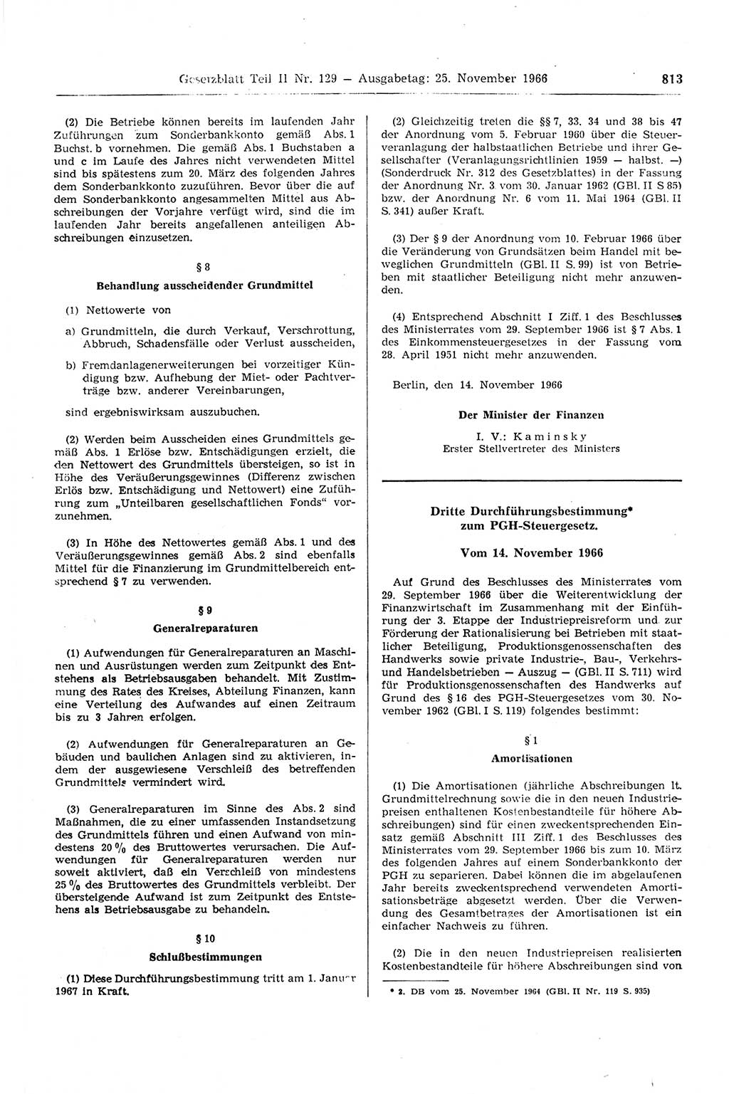 Gesetzblatt (GBl.) der Deutschen Demokratischen Republik (DDR) Teil ⅠⅠ 1966, Seite 813 (GBl. DDR ⅠⅠ 1966, S. 813)