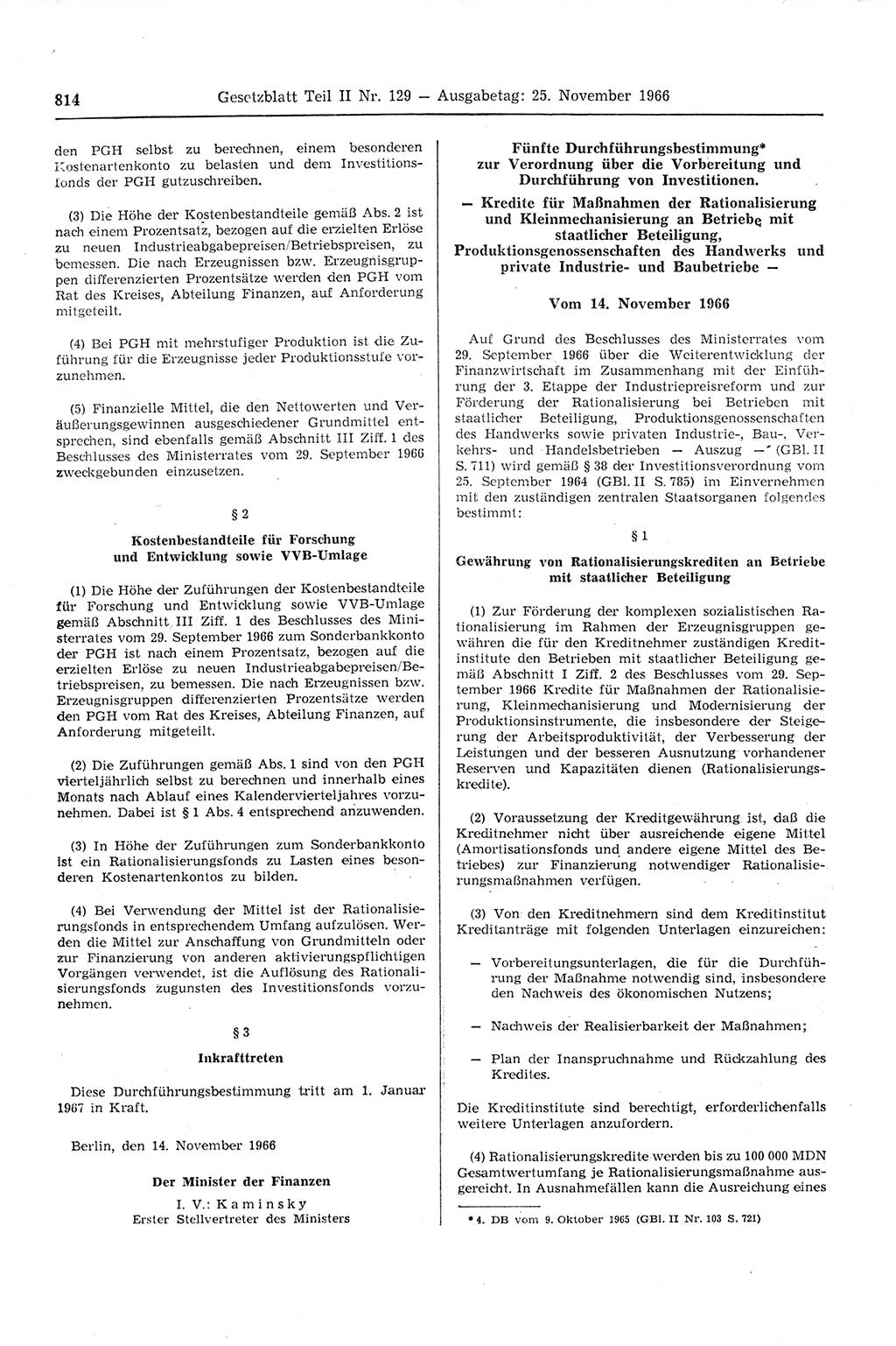 Gesetzblatt (GBl.) der Deutschen Demokratischen Republik (DDR) Teil ⅠⅠ 1966, Seite 814 (GBl. DDR ⅠⅠ 1966, S. 814)