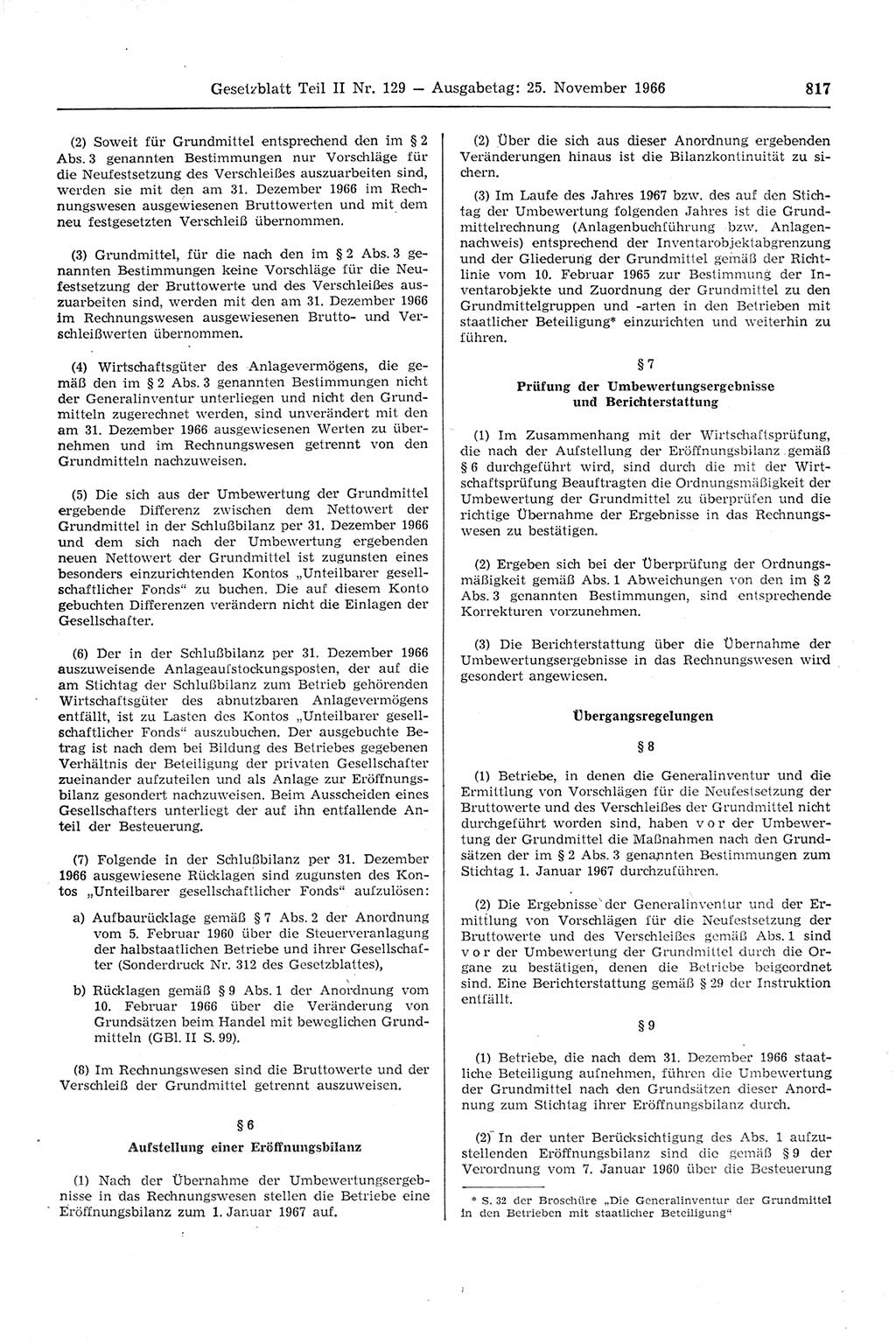 Gesetzblatt (GBl.) der Deutschen Demokratischen Republik (DDR) Teil ⅠⅠ 1966, Seite 817 (GBl. DDR ⅠⅠ 1966, S. 817)