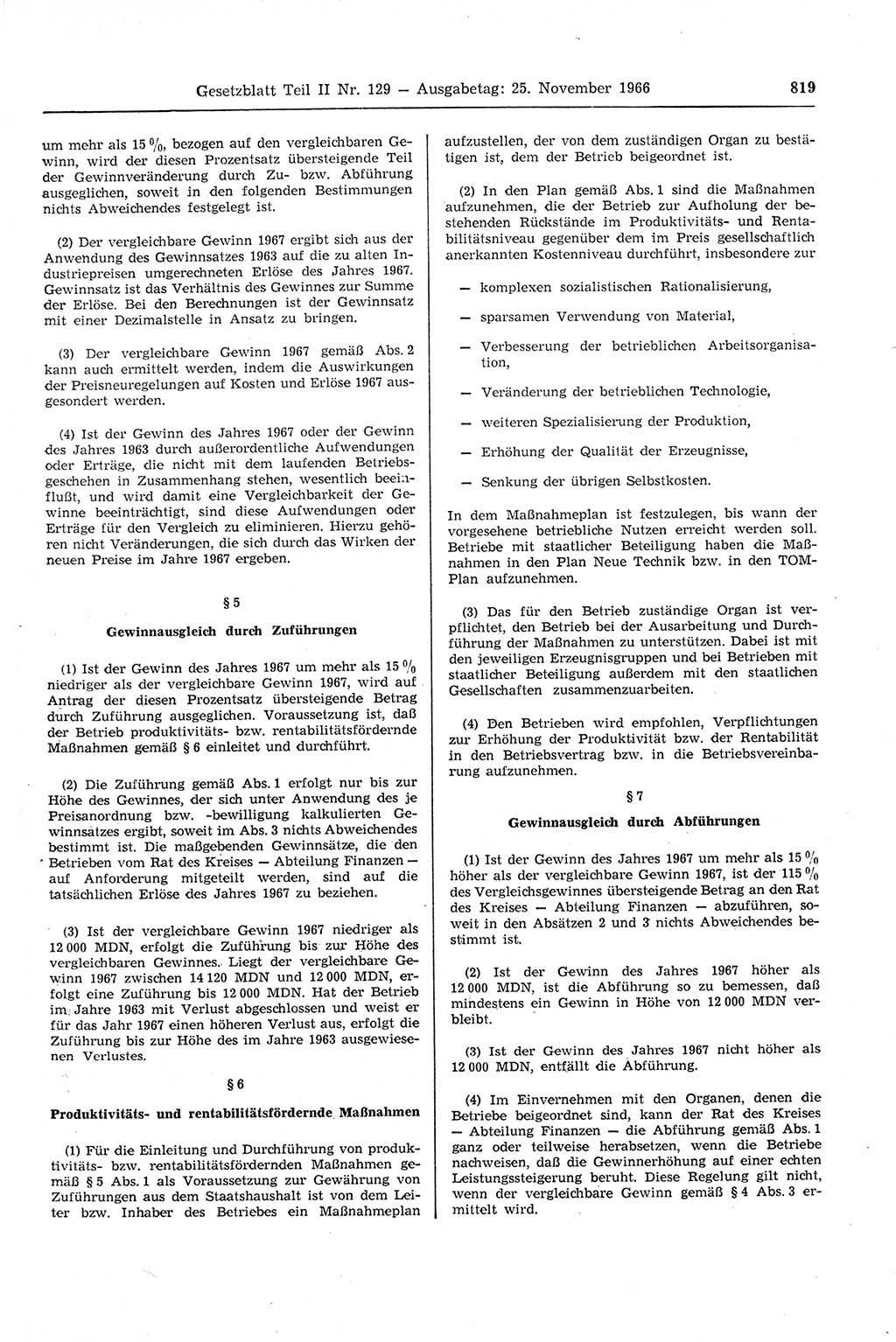 Gesetzblatt (GBl.) der Deutschen Demokratischen Republik (DDR) Teil ⅠⅠ 1966, Seite 819 (GBl. DDR ⅠⅠ 1966, S. 819)